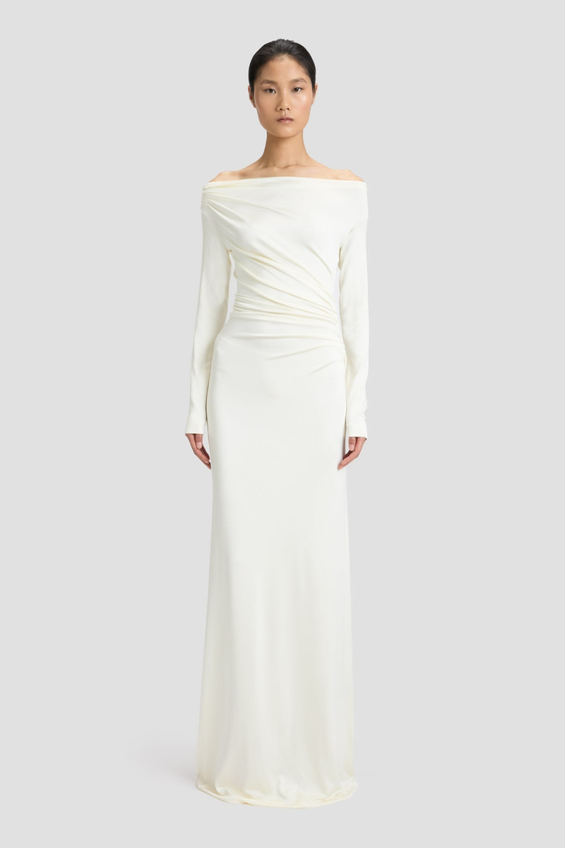 Victoria Beckham Off-Shoulder Draped Gown In Ivory outlook