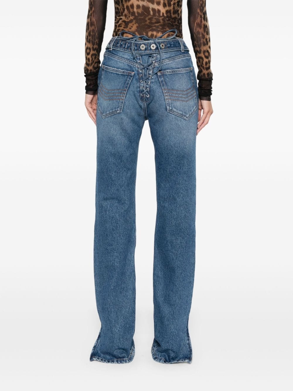lace-up detail jeans - 4