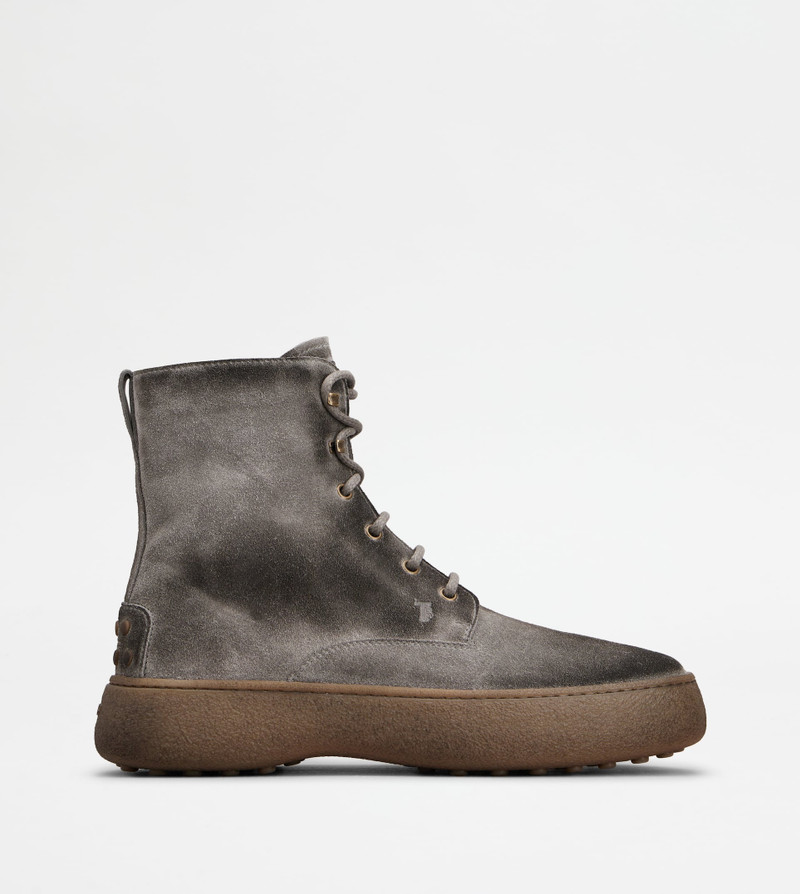 TOD'S W. G. LACE-UP ANKLE BOOTS IN SUEDE - GREY 1