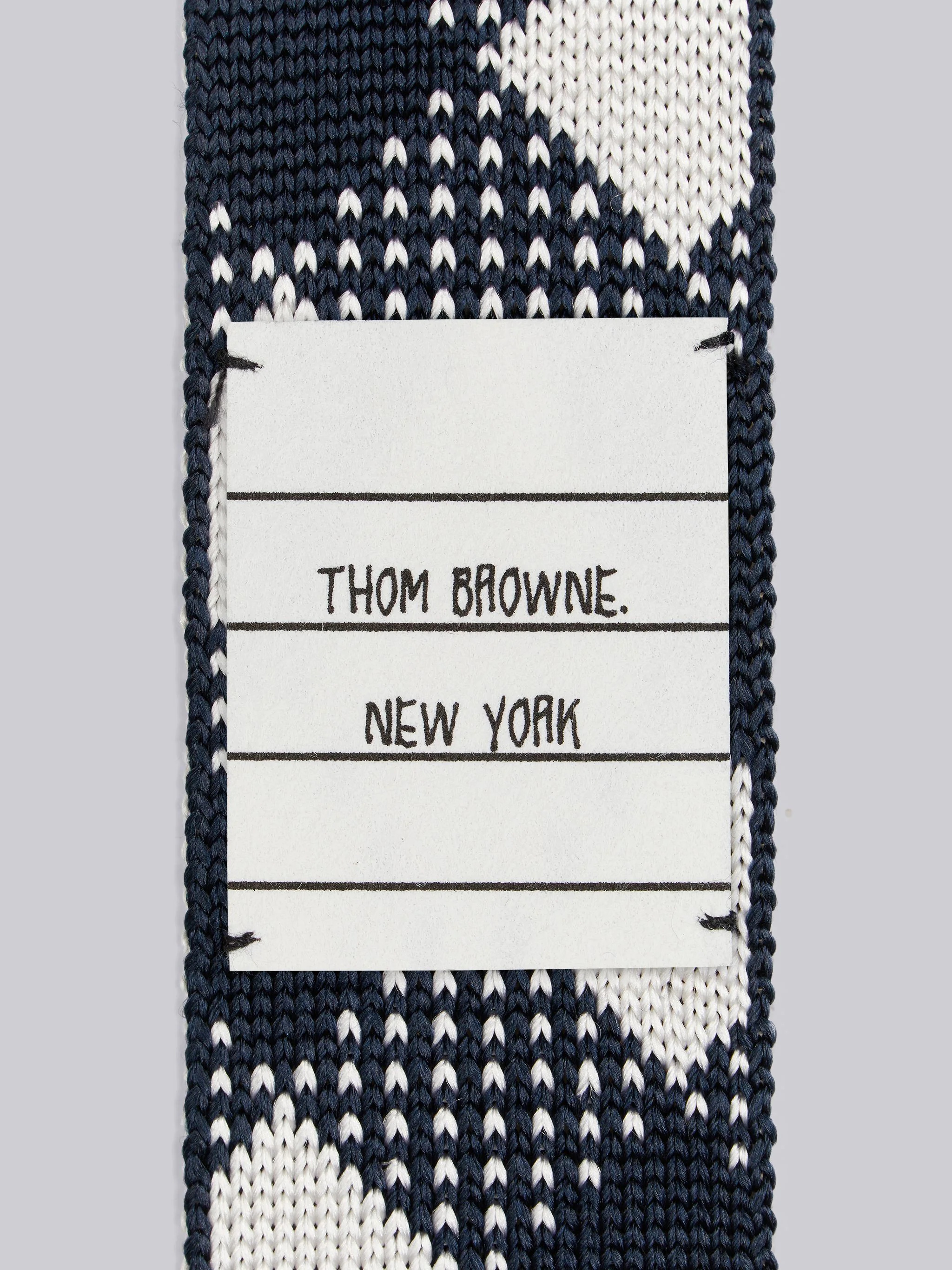 Navy Knitted Silk Jacquard Gingham Check 4-Bar Tie - 2