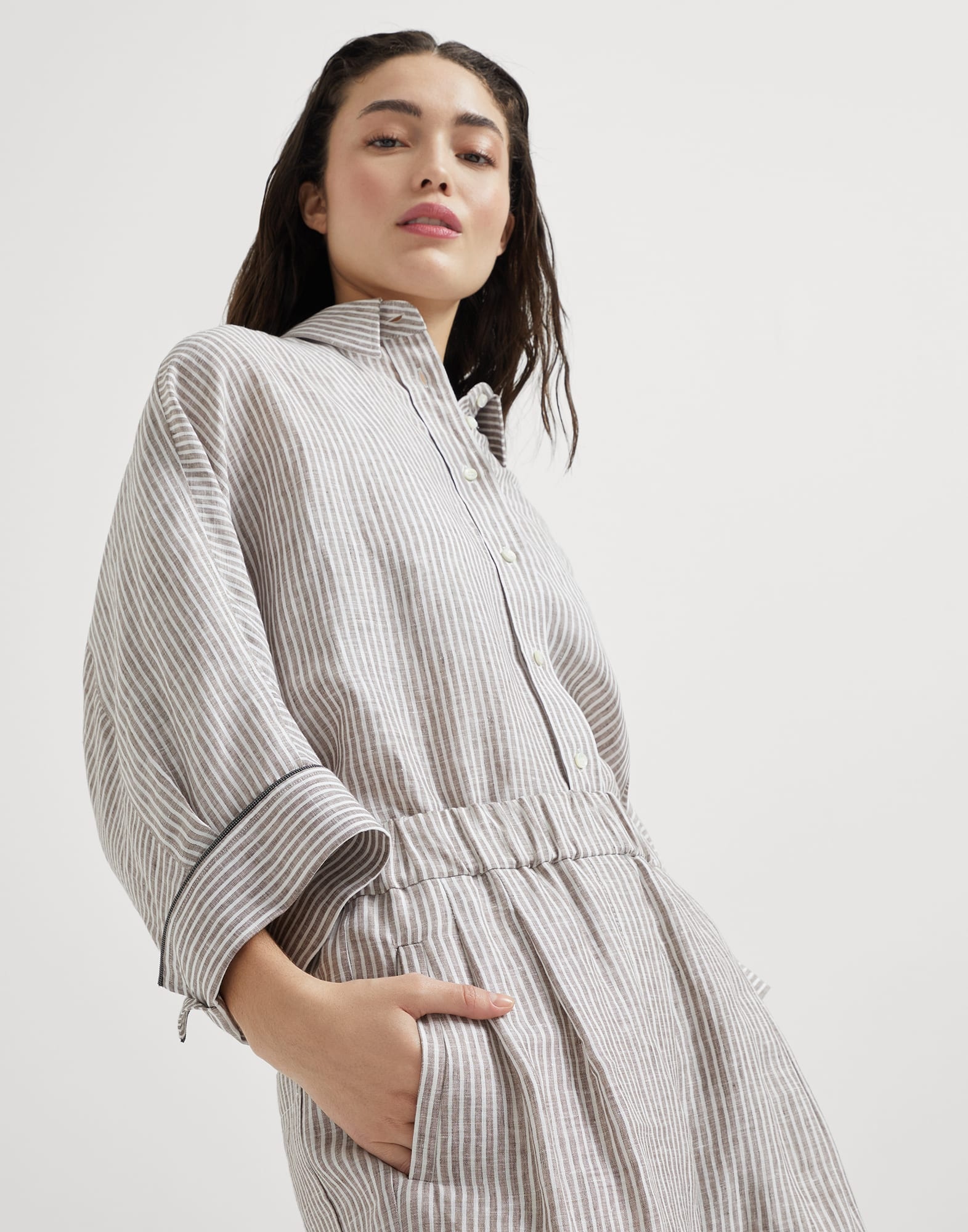 Striped lightweight linen baggy shorts - 3