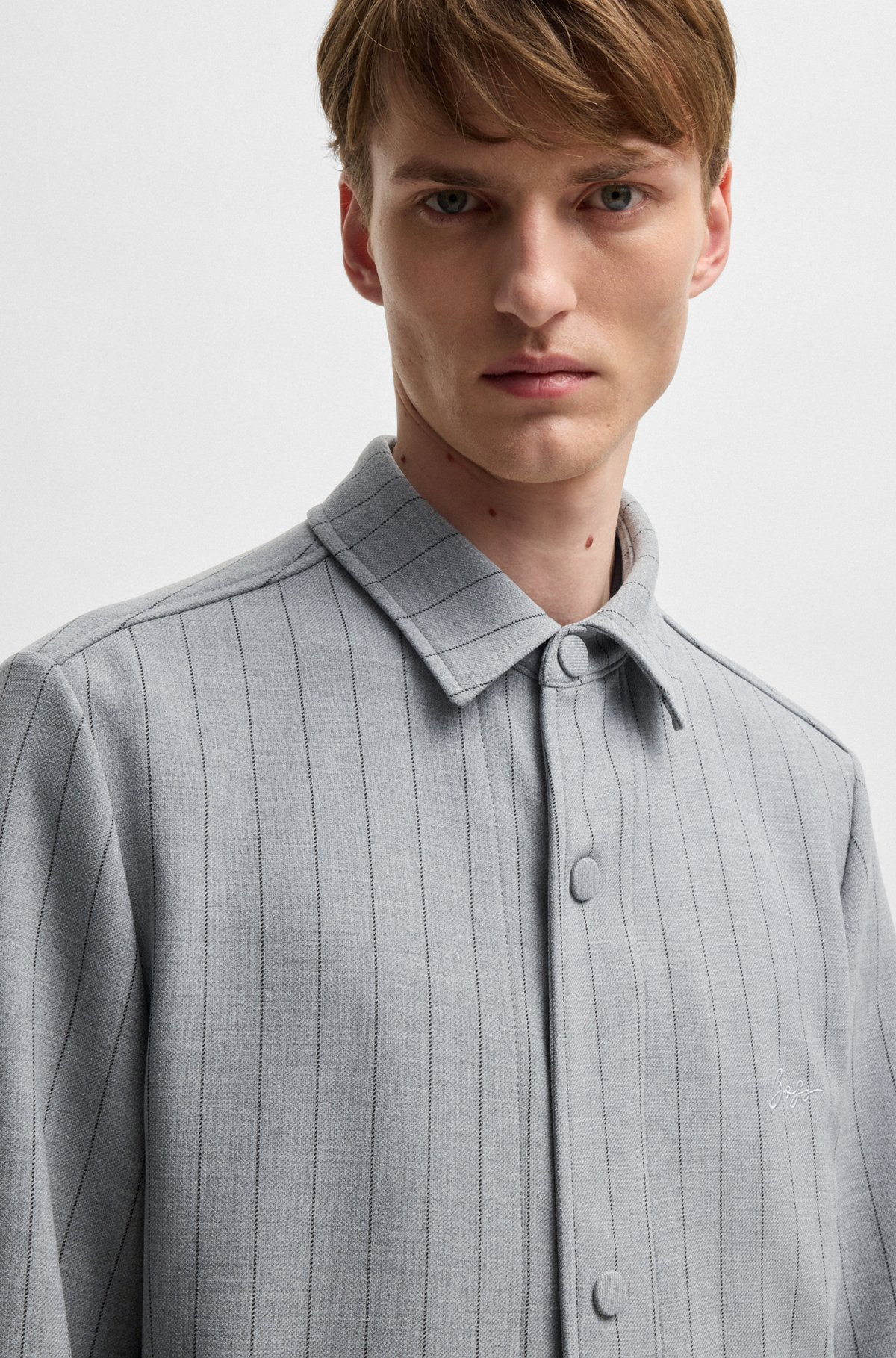 RELAXED-FIT OVERSHIRT WITH STRIPE AND SCRIPT LOGO - 5
