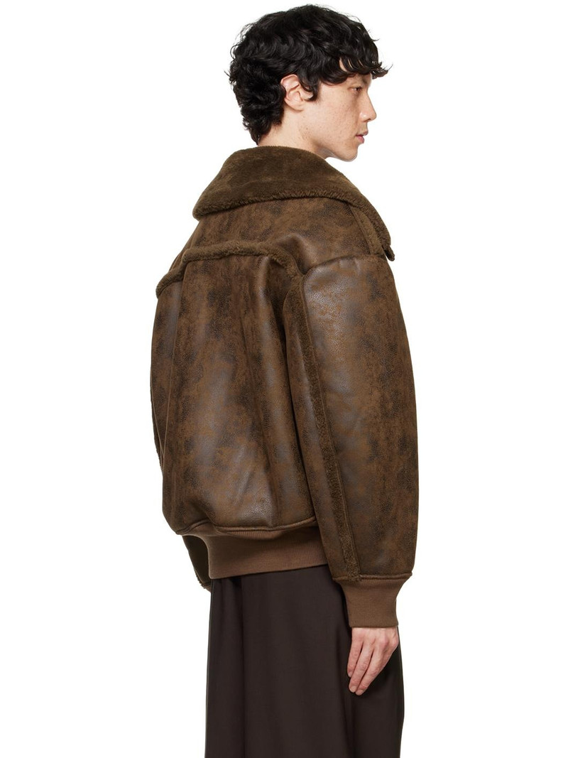 Brown Zip Faux-Leather Jacket 3