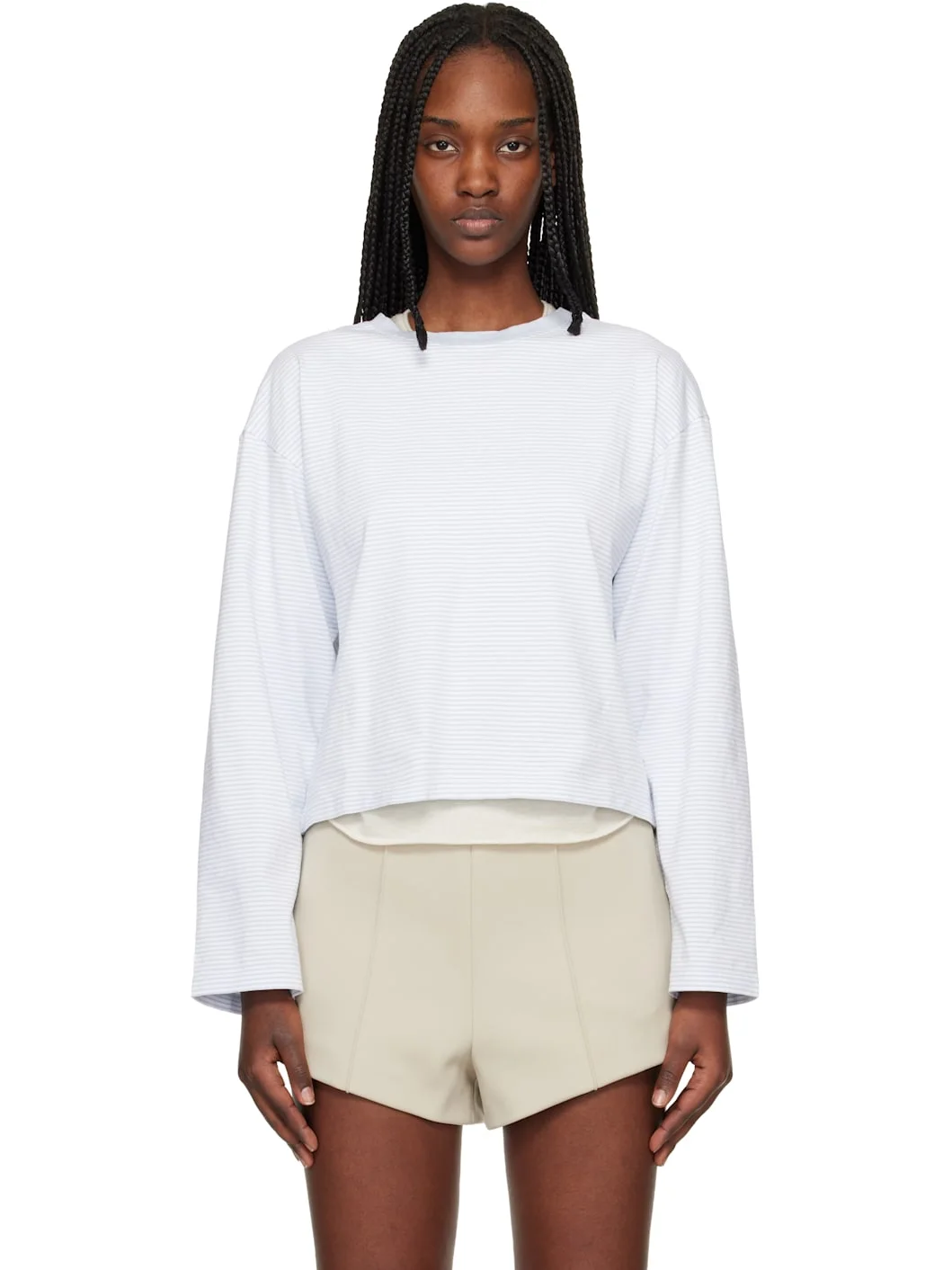 White & Blue Kelly Boxy Striped Long-Sleeve T-shirt - 1