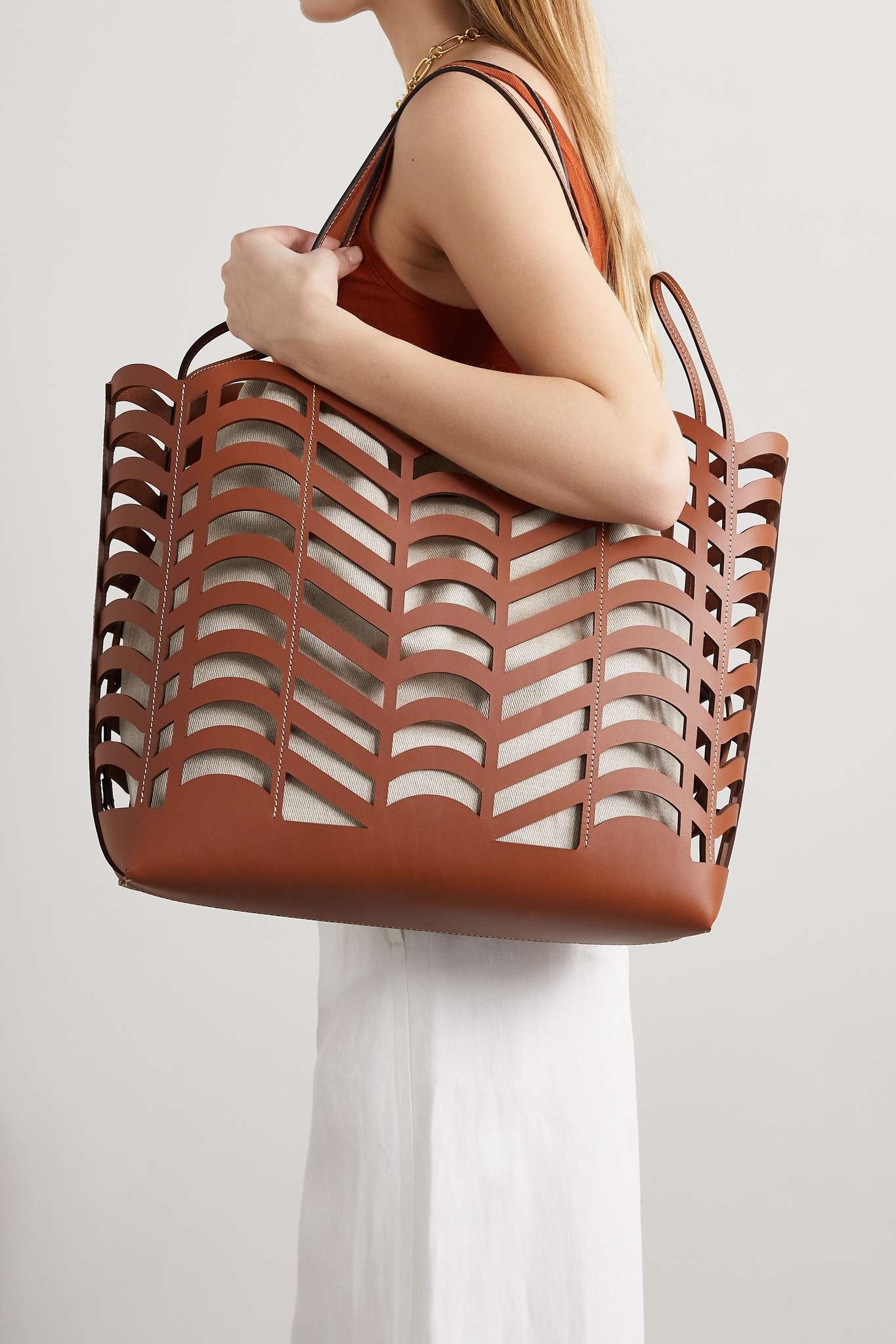 Kayan cutout leather and linen tote - 2