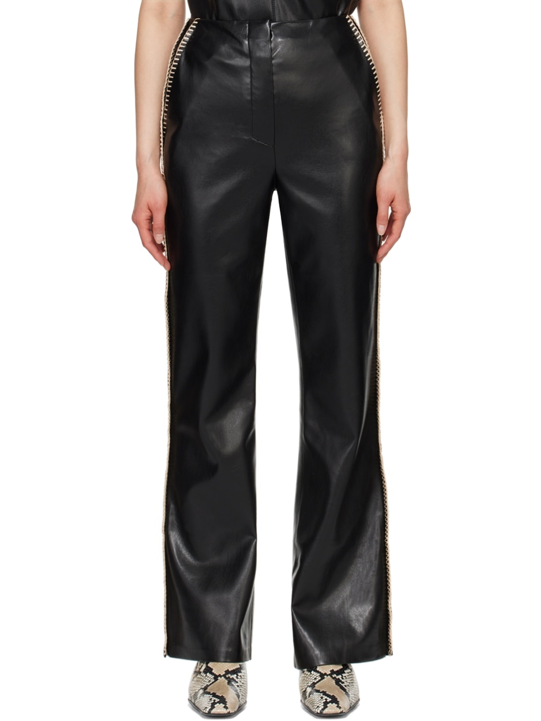 Black Manola Vegan Leather Pants - 1