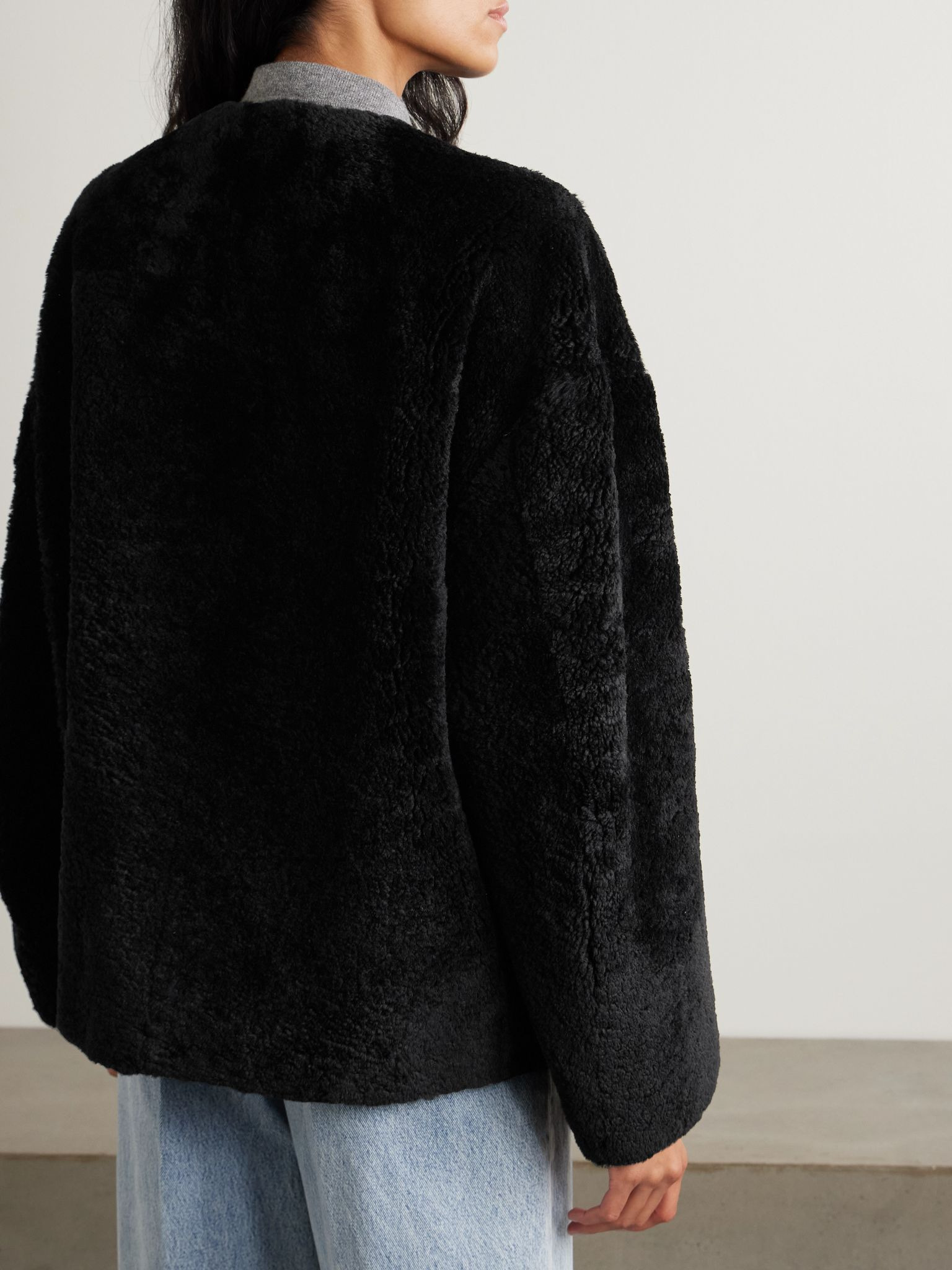 Leather-trimmed shearling jacket Black - 4