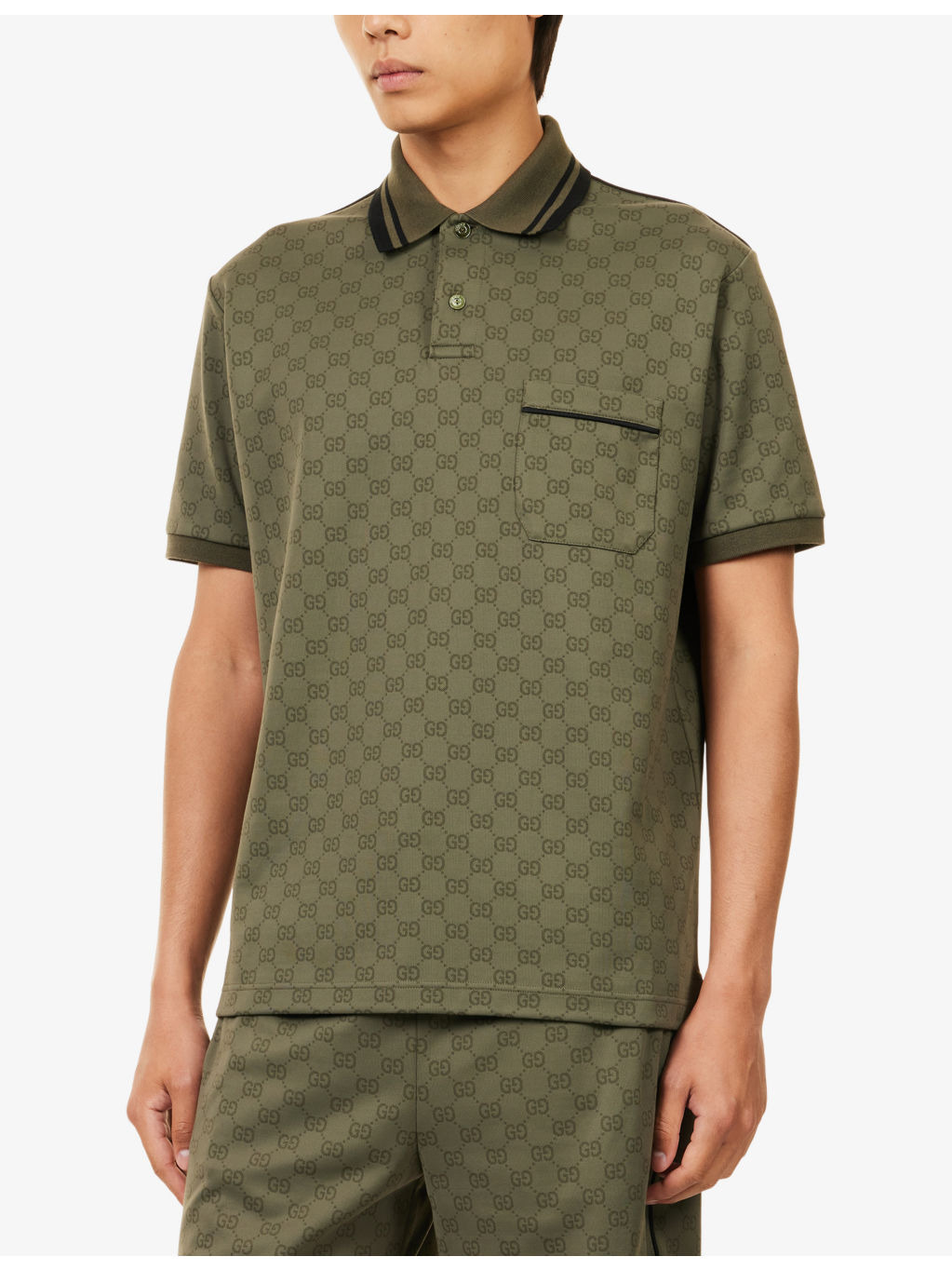 Logo-Print Jacquard Woven Polo Top - 3