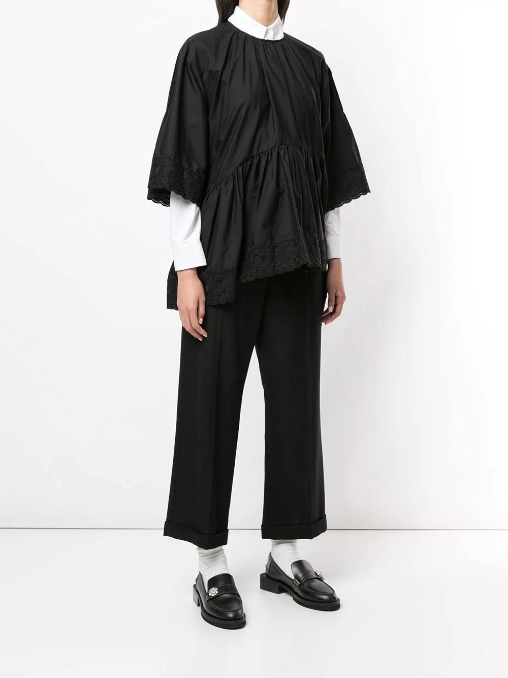 lace-trim oversized cotton shirt - 3