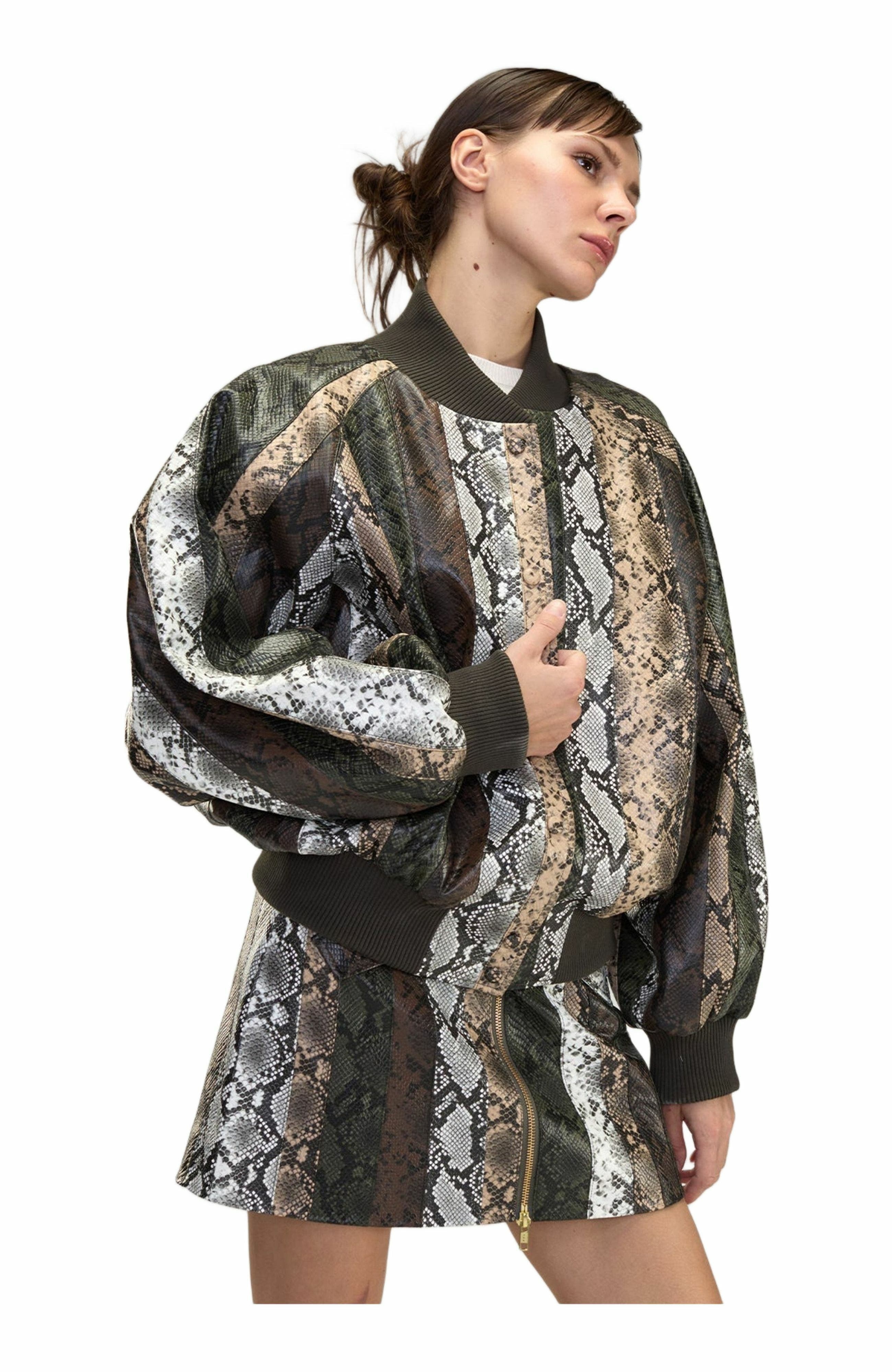 Cynthia Rowley Snake-Embossed Vegan Leather Bomber Jacket in Multi at Nordstrom - 4
