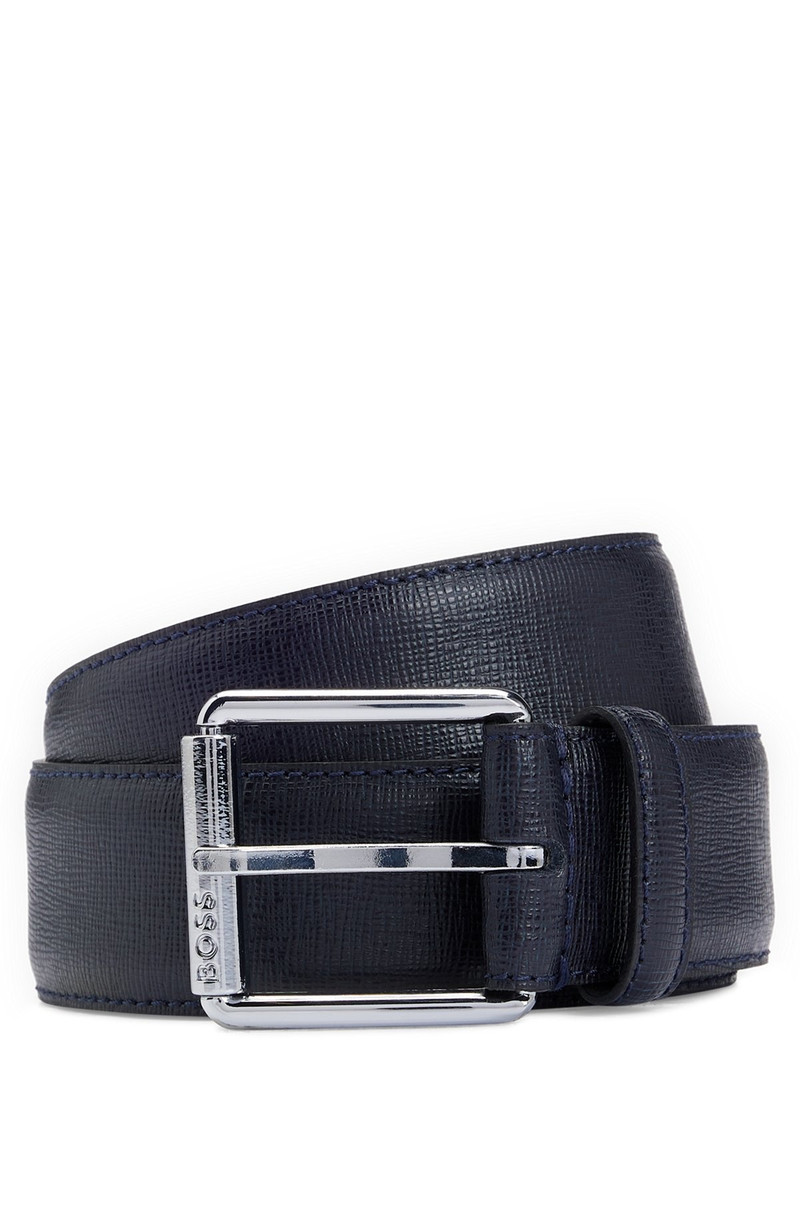 ITALIAN-LEATHER BELT WITH BRANDED ROLLER AND SILVER HARDWARE 1