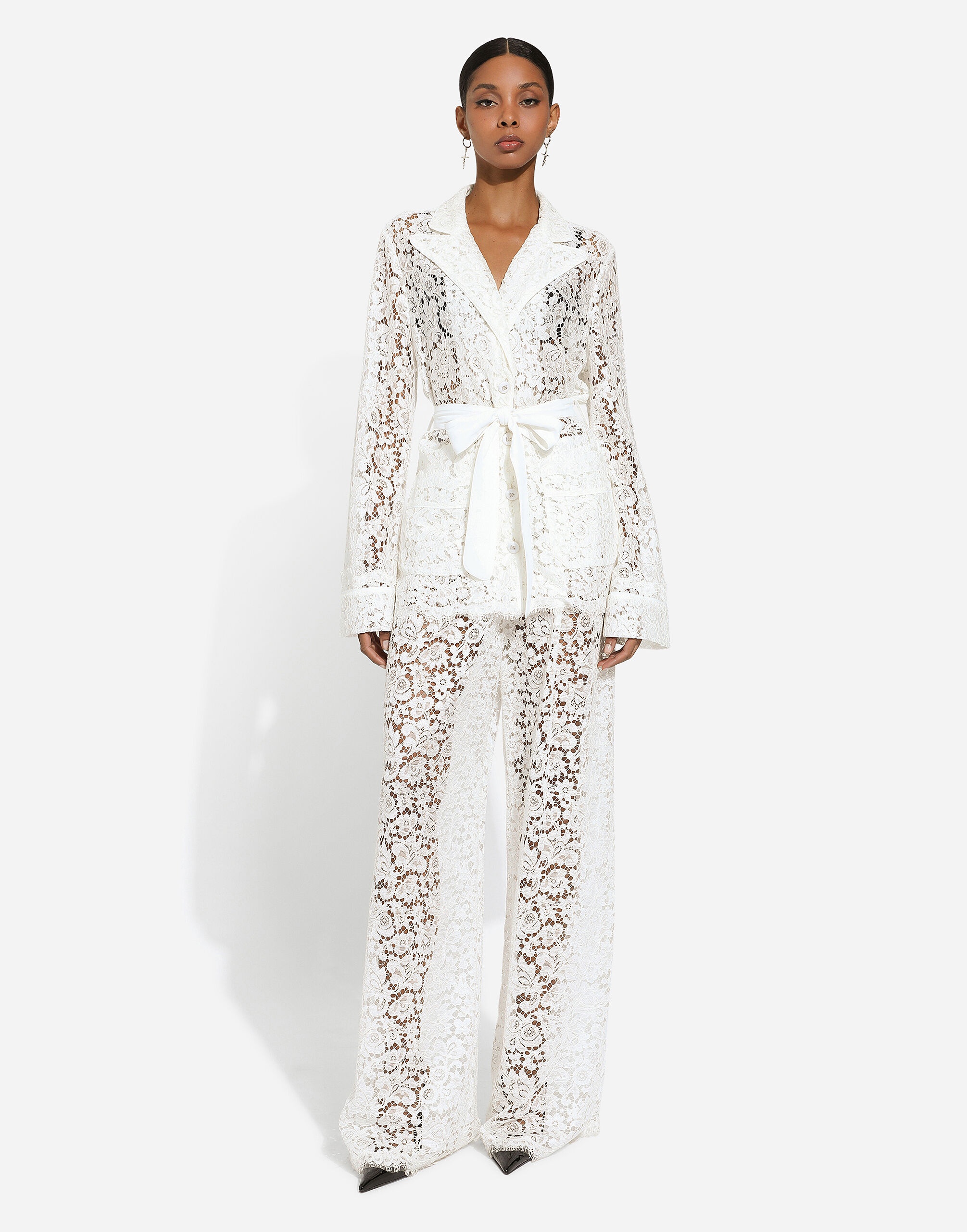 Floral cordonetto lace pajama shirt - 2