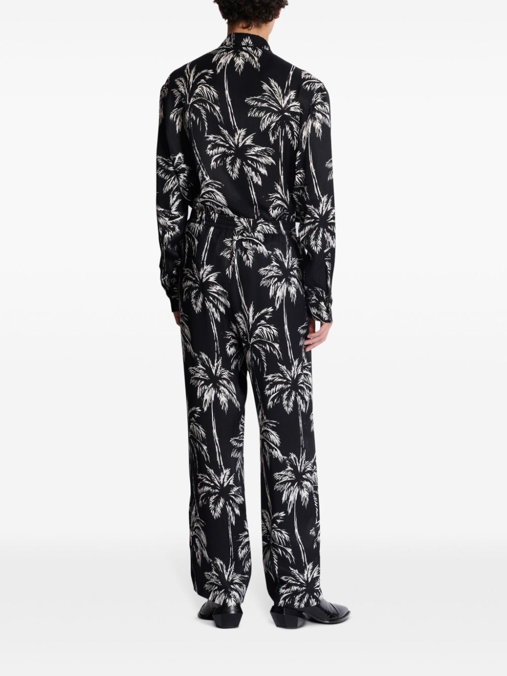 palm tree-print satin trousers - 4
