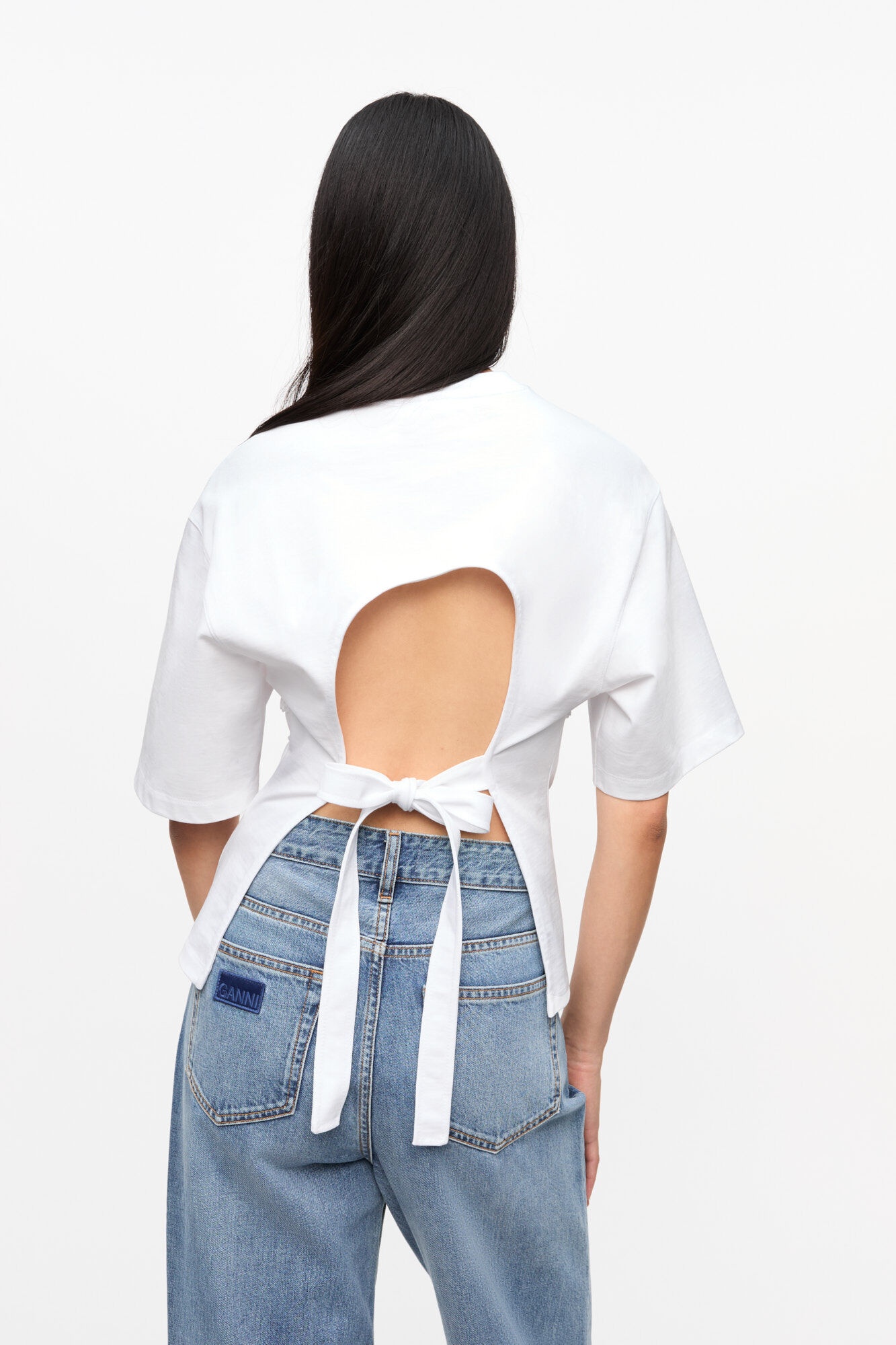 WHITE COTTON TIE BACK T-SHIRT - 3