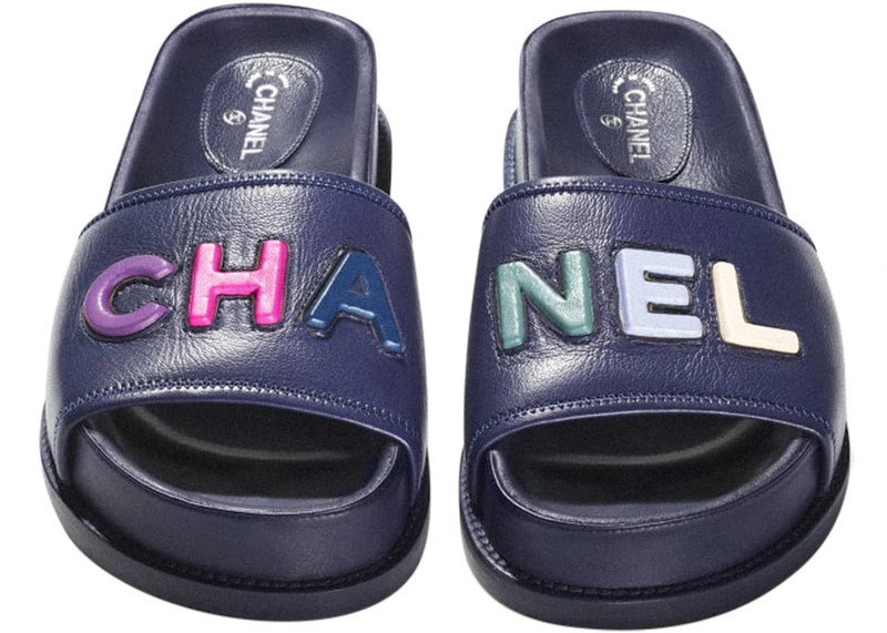CHANEL Chanel Logo Mule Sandal Navy Leather outlook