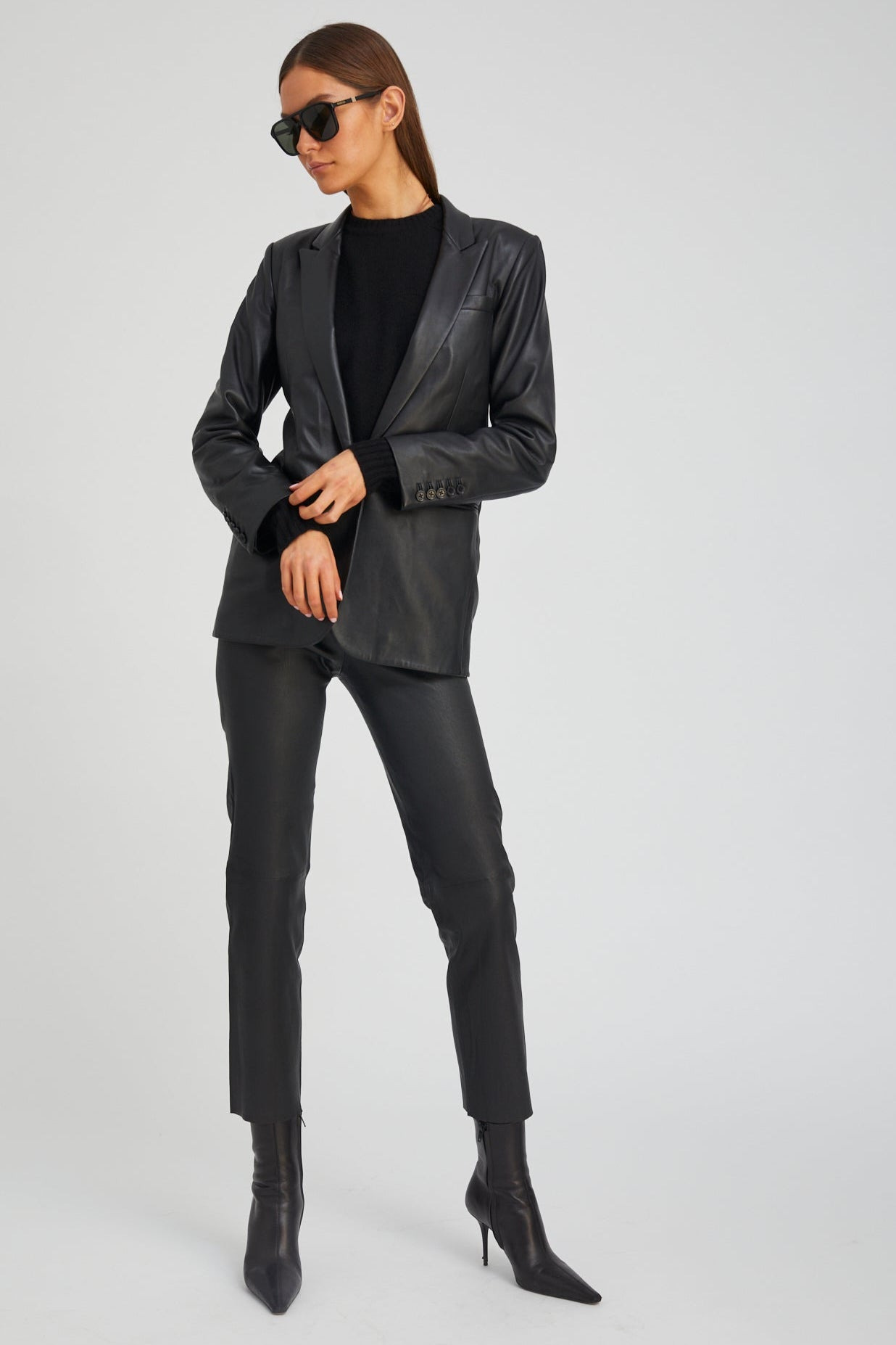 BLACK LEATHER BLAZER - 3