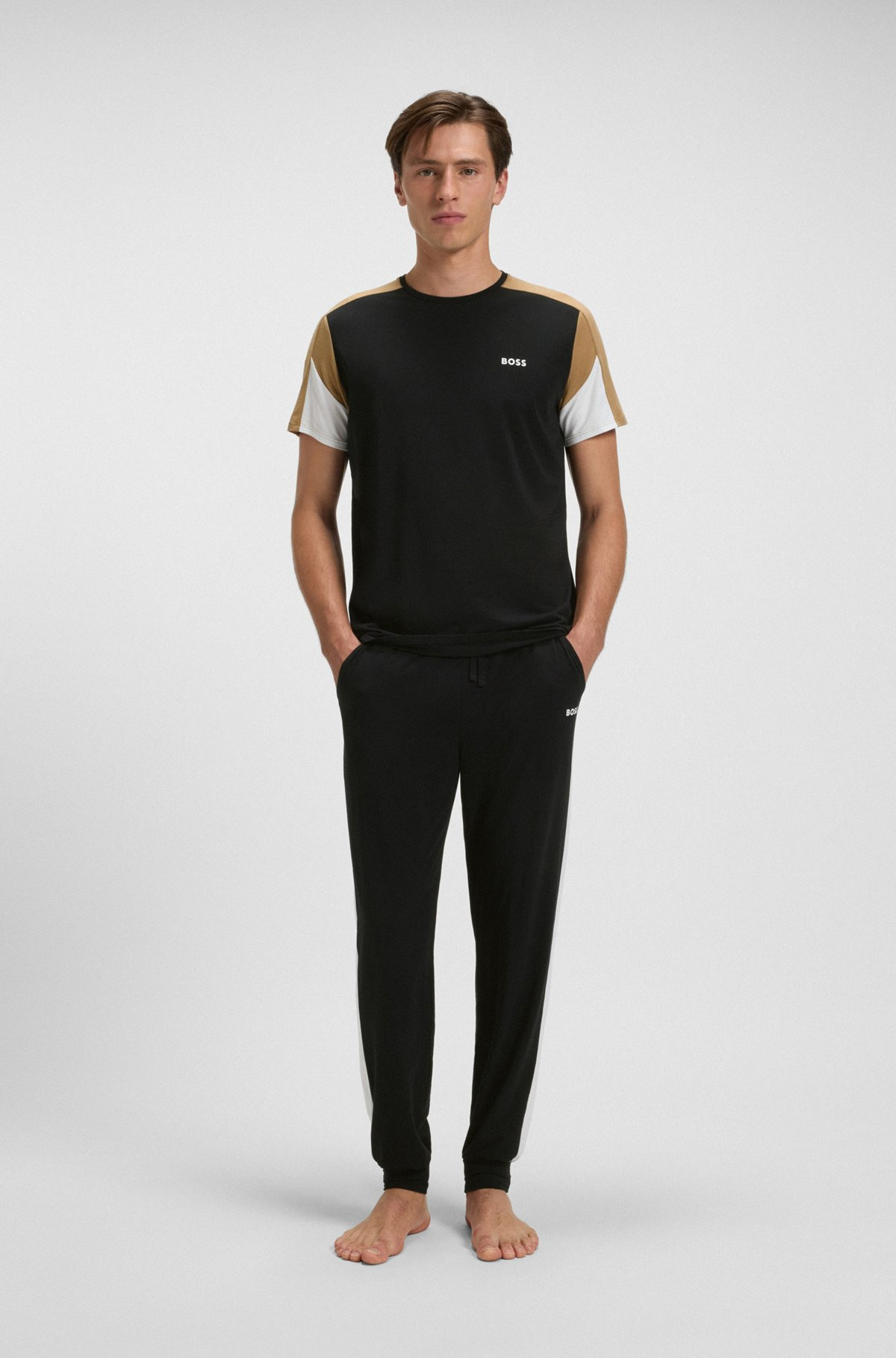 COTTON-BLEND PYJAMA BOTTOMS WITH CONTRAST PANELS - 3