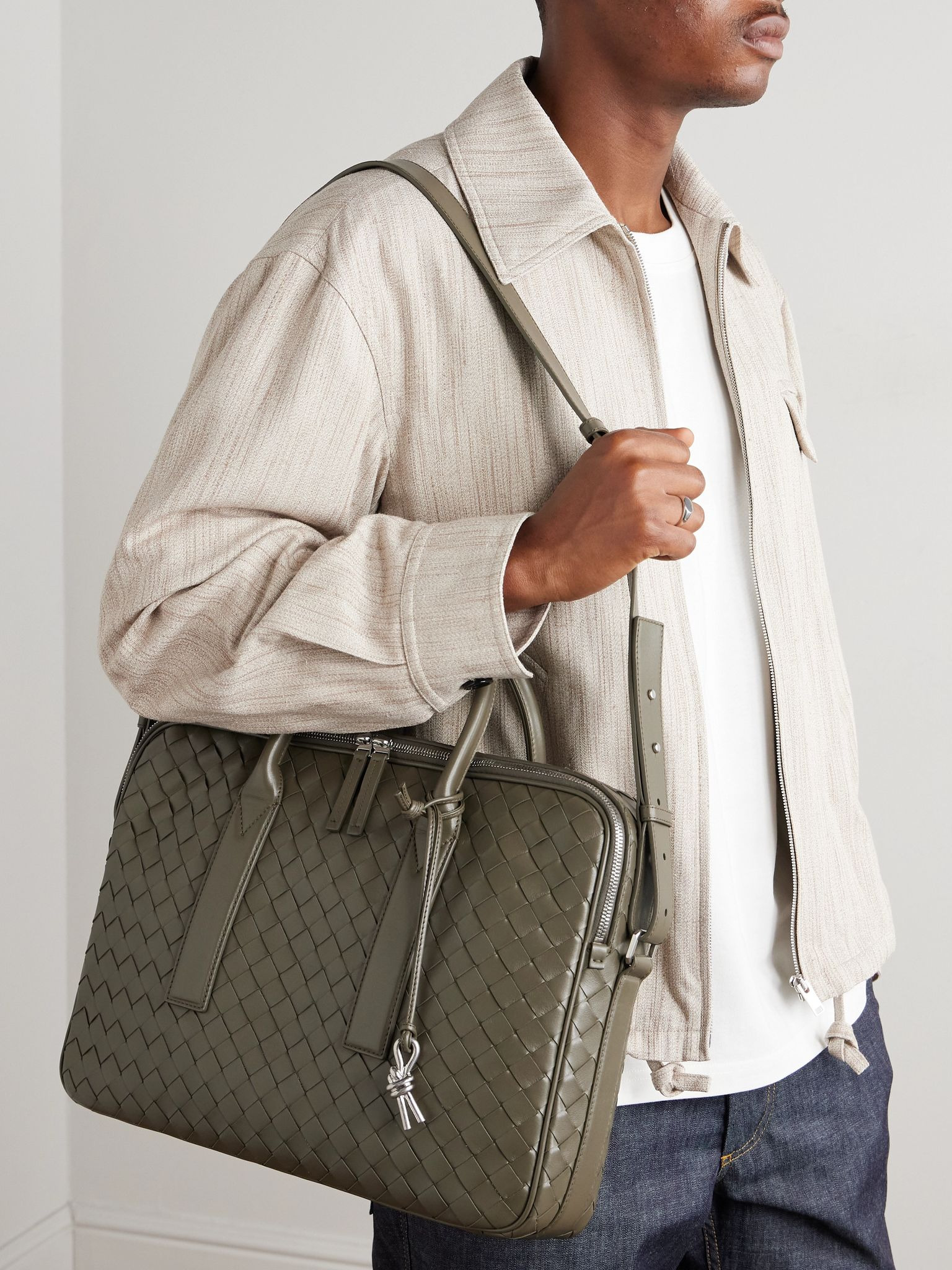 Intrecciato Leather Briefcase Green - 6