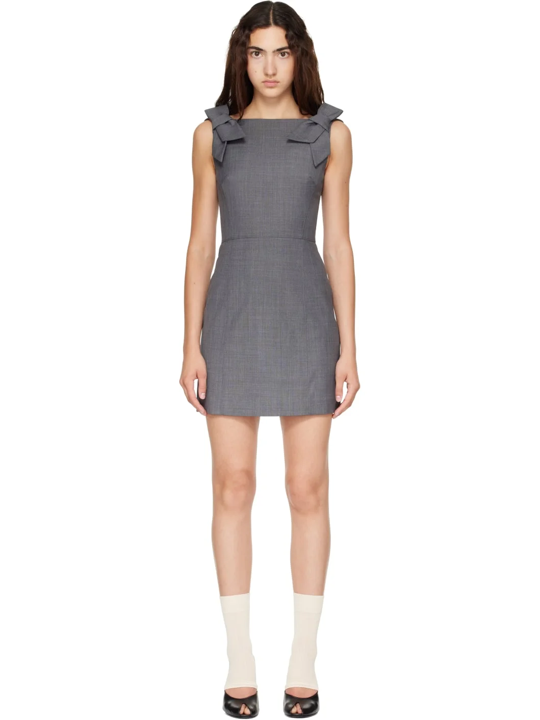 Gray Bow Strap Minidress - 1