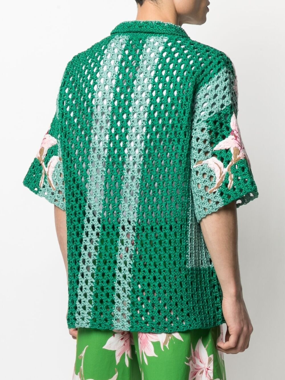 floral-embroidered crochet shirt - 4