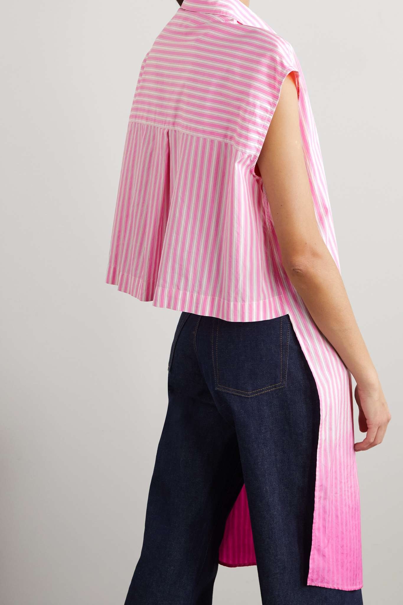 Asymmetric striped dégradé cotton-poplin shirt - 4