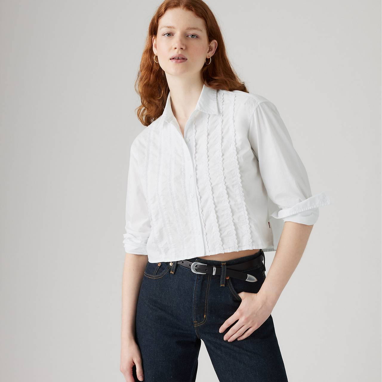 CROPPED HARLIE TUXEDO SHIRT - 2