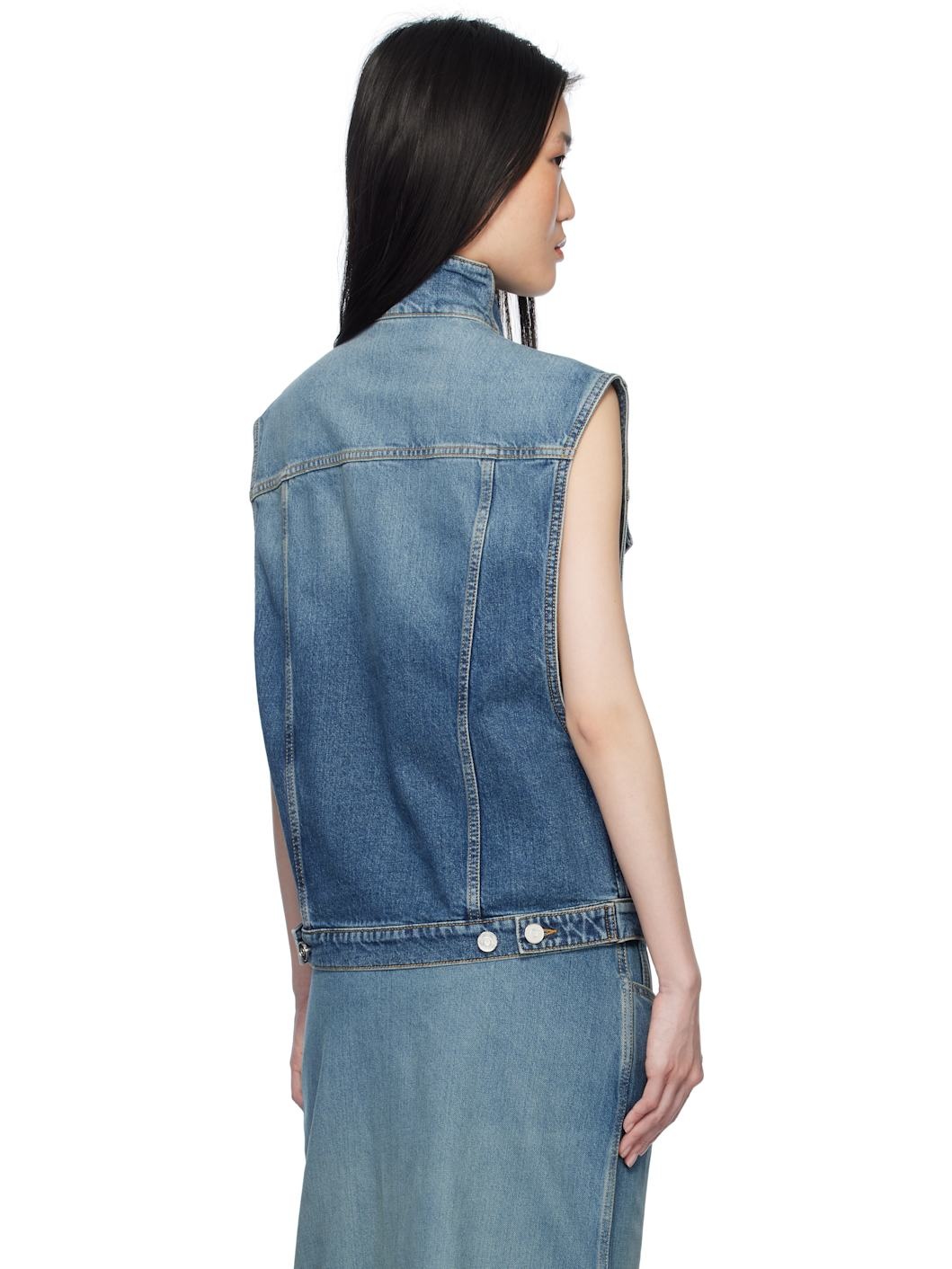 Blue Stonewashed Trucker Denim Vest - 3