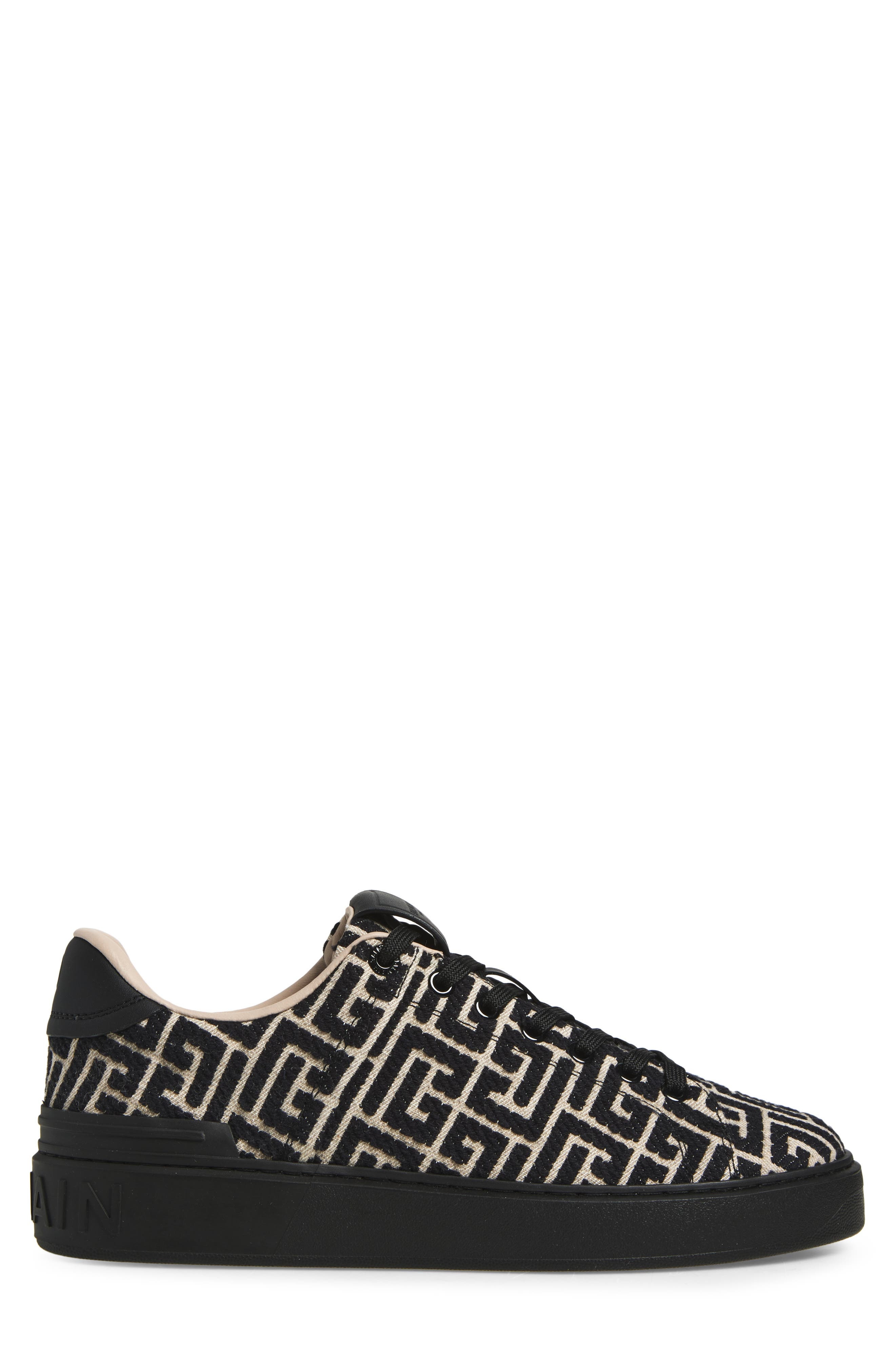 Balmain B-Court Monogram Jacquard Low Top Sneaker in Edk Black/Ivory at Nordstrom - 3
