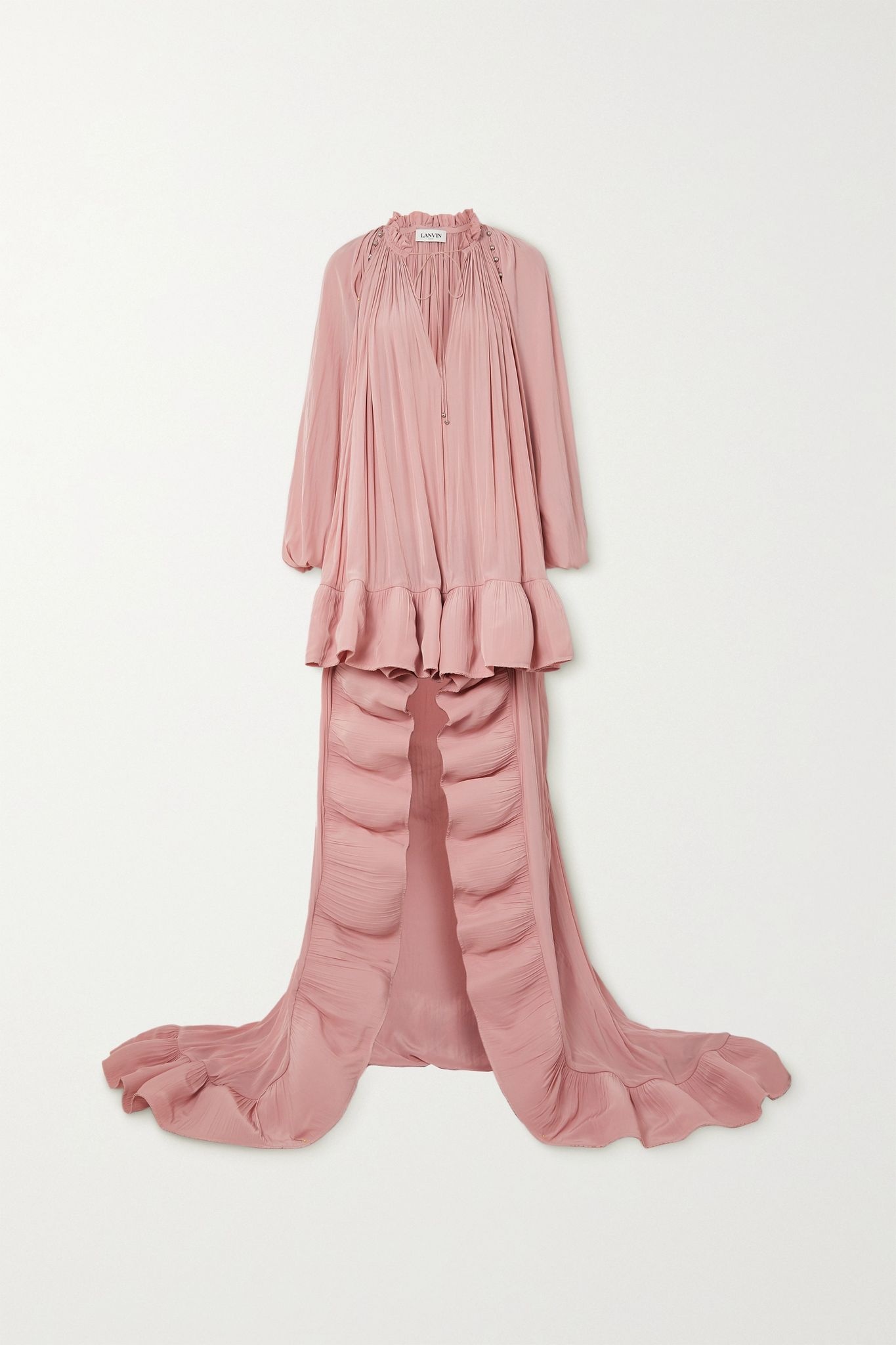 Cape-effect embellished ruffled crepe gown - 1