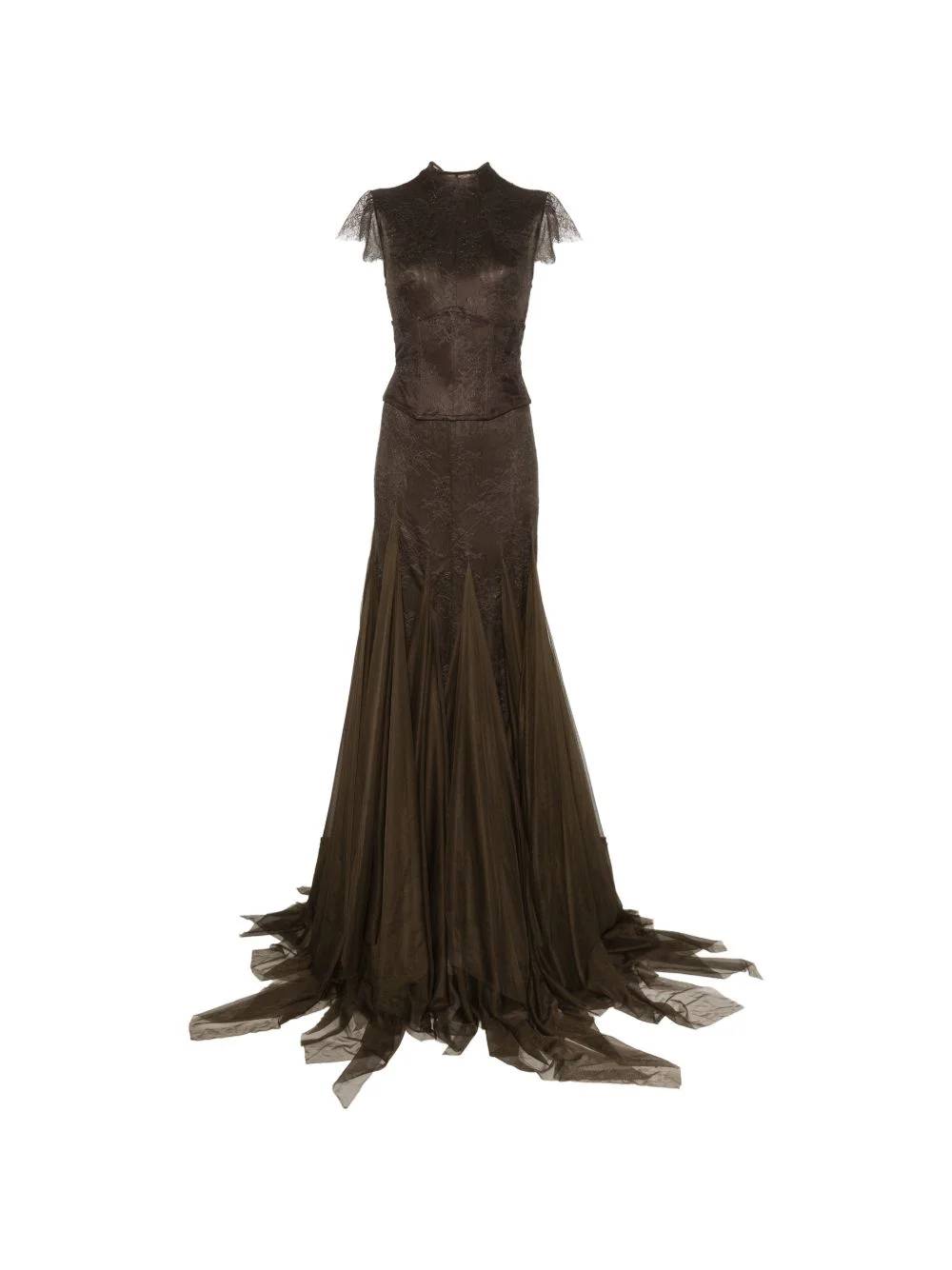 Zephyra maxi dress in chocolate brown fine lace - 1