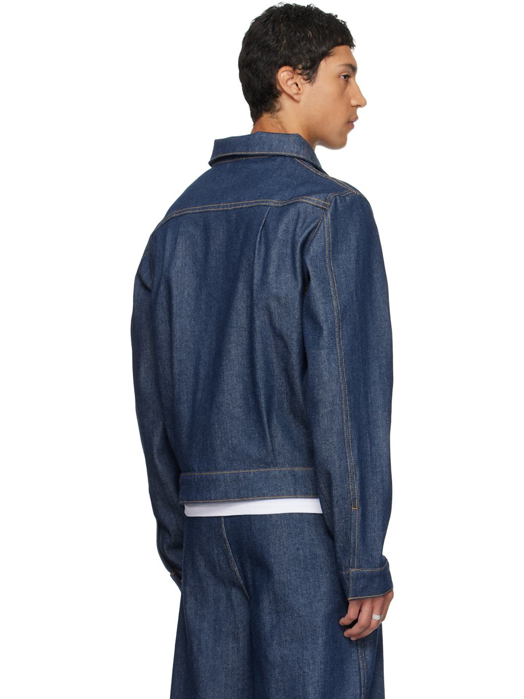Navy Concealed Button Denim Trucker Jacket - 3