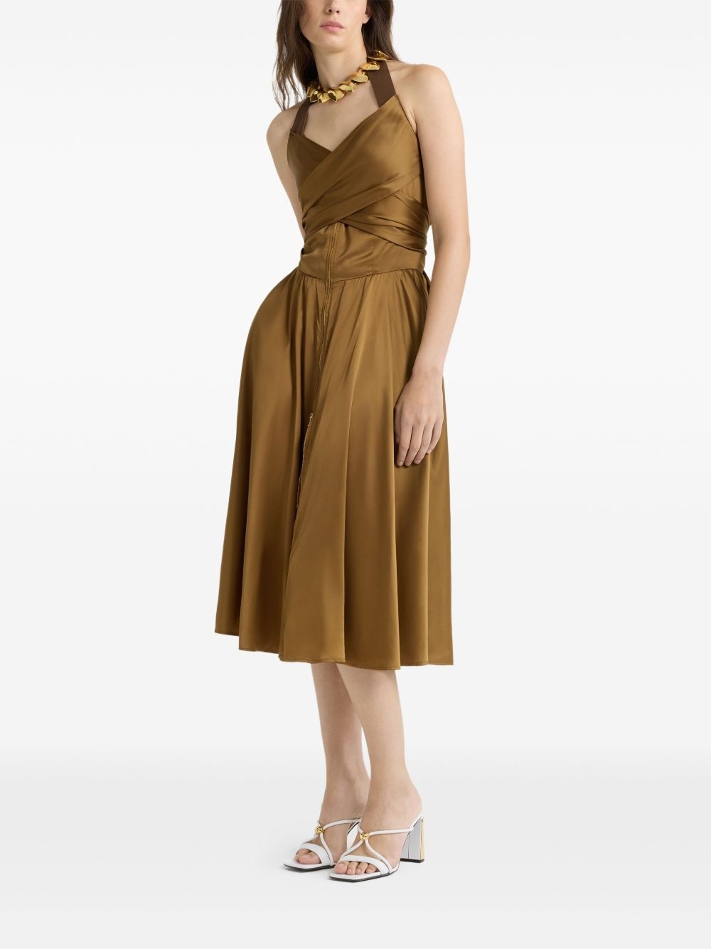 halterneck satin midi dress - 2