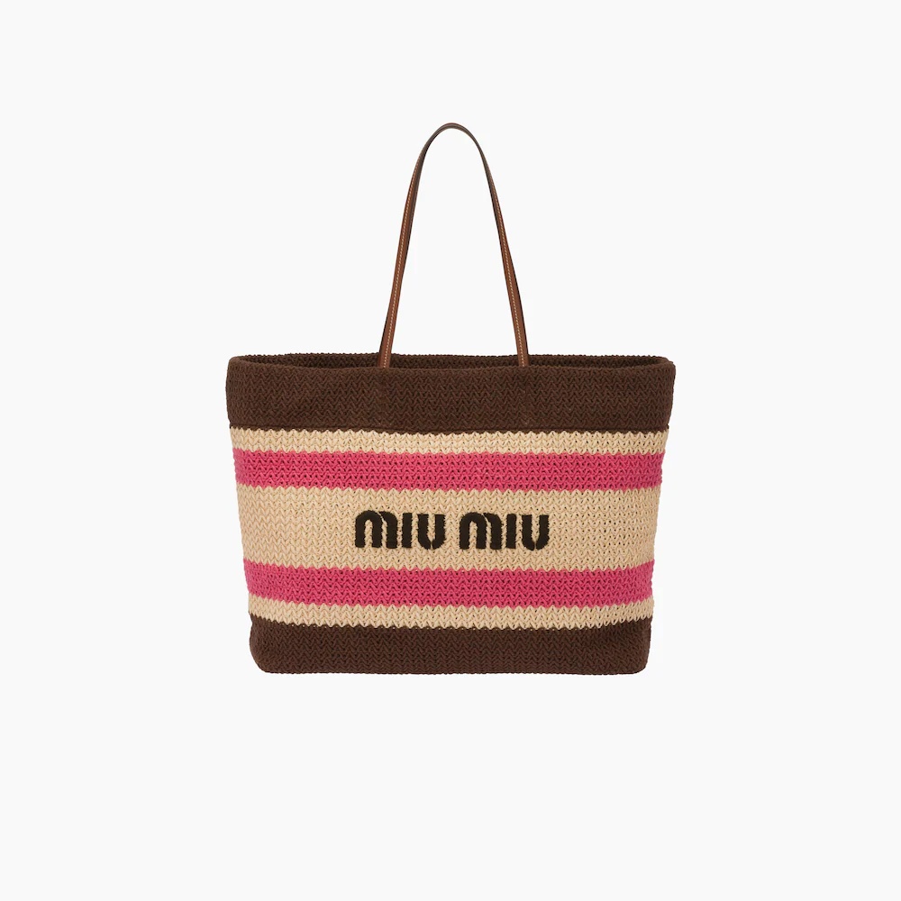 Raffia and cotton tote bag - 1