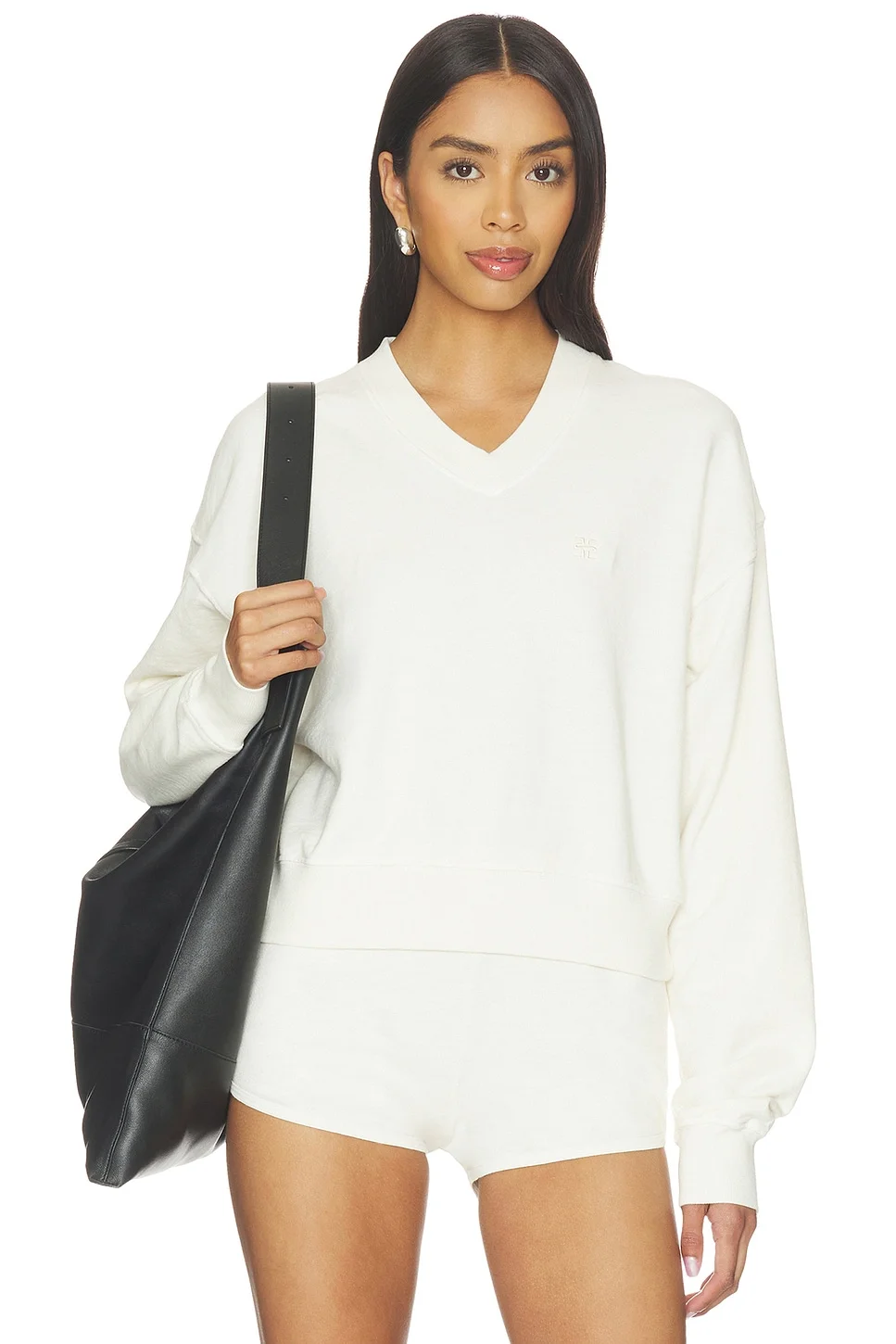 Lightweight French Terry Cropped V-neck Sweatshirt - 1