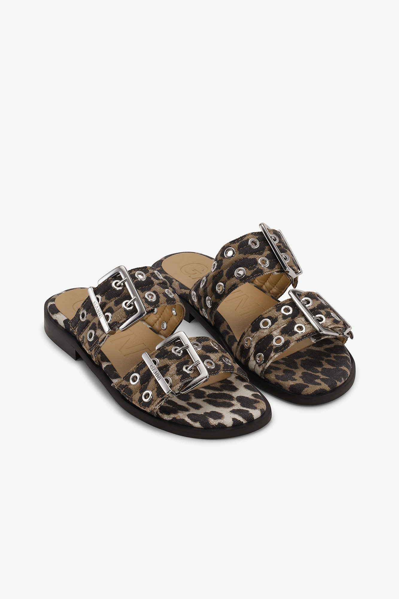 FEMININE BUCKLE TWO-STRAP SANDALS IN LEOPARD DENIM - 2