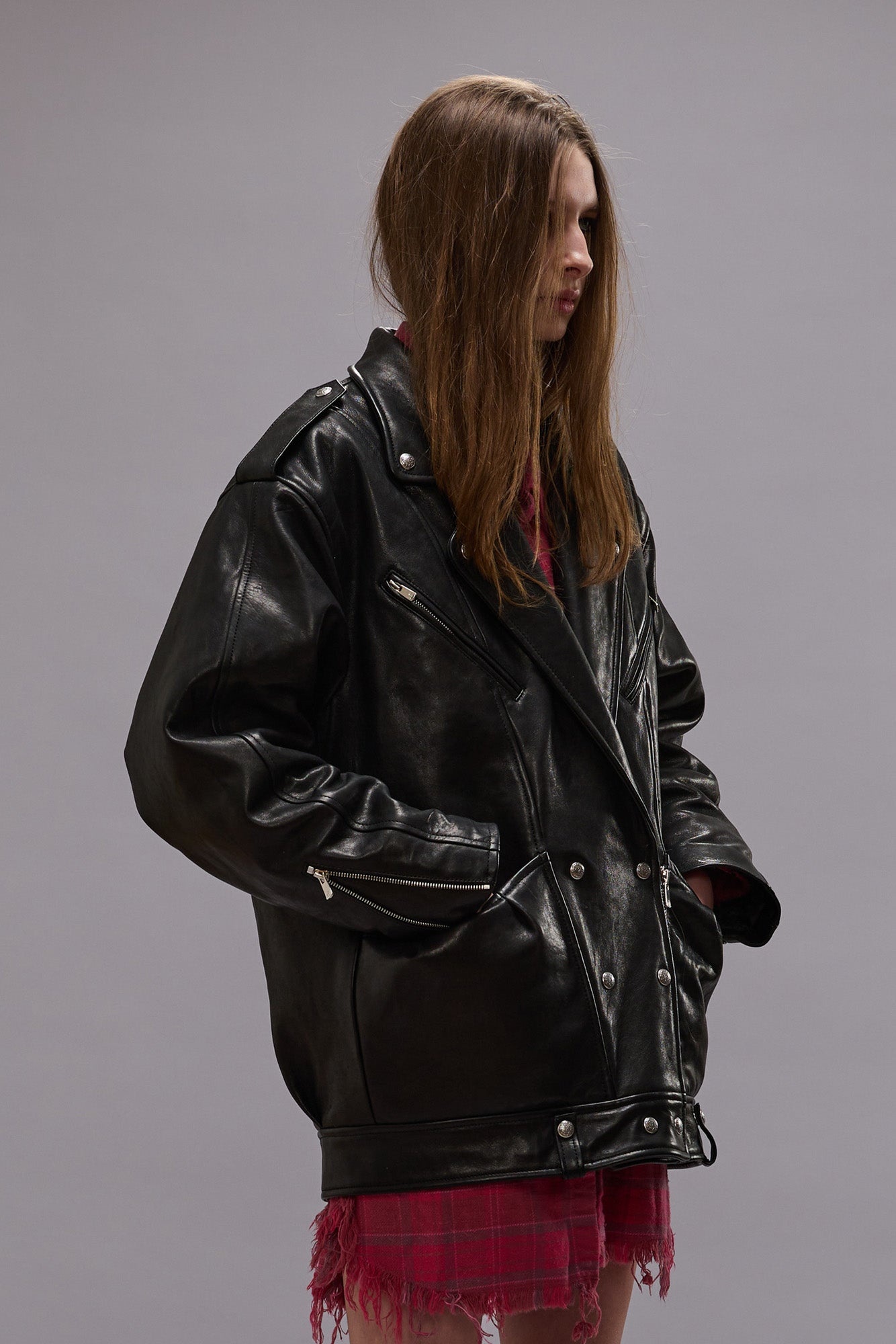 ELONGATED MOTORCYCLE JACKET - BLACK -R13 - 5