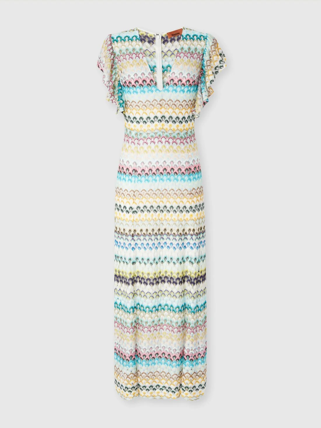 Dégradé lace long dress with V-neck and ruffled sleeves - 1
