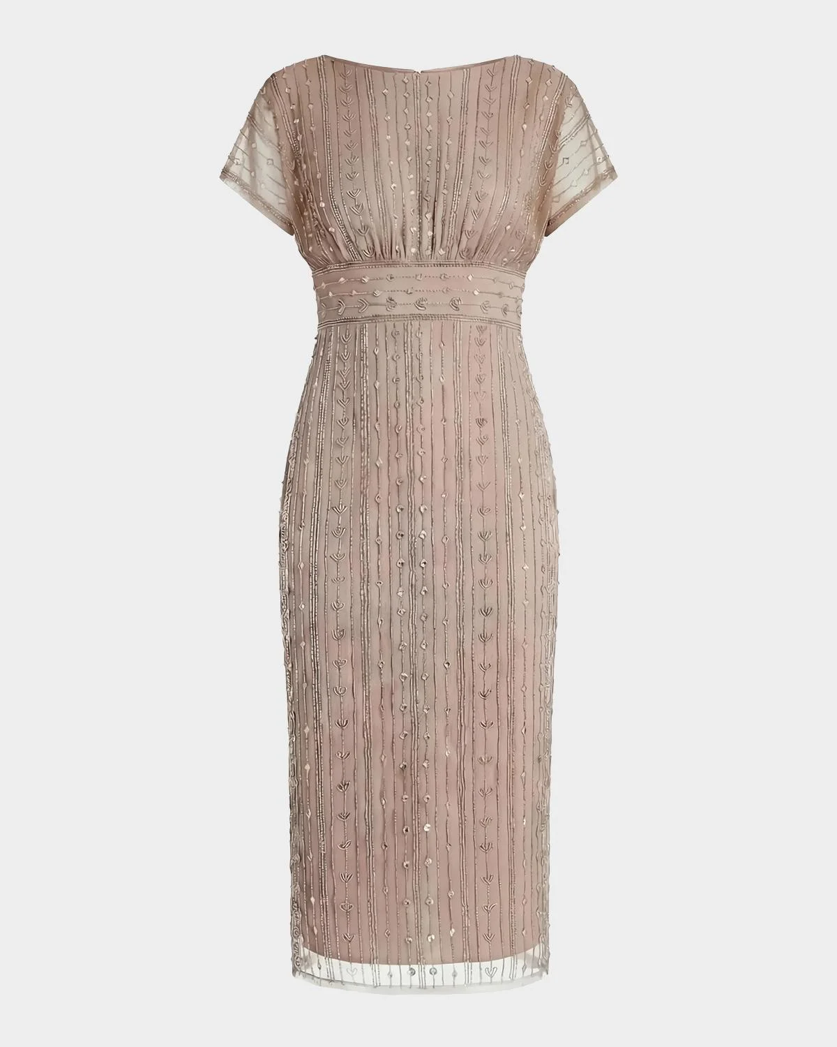 Beaded Mesh Sheath Midi Dress - 1