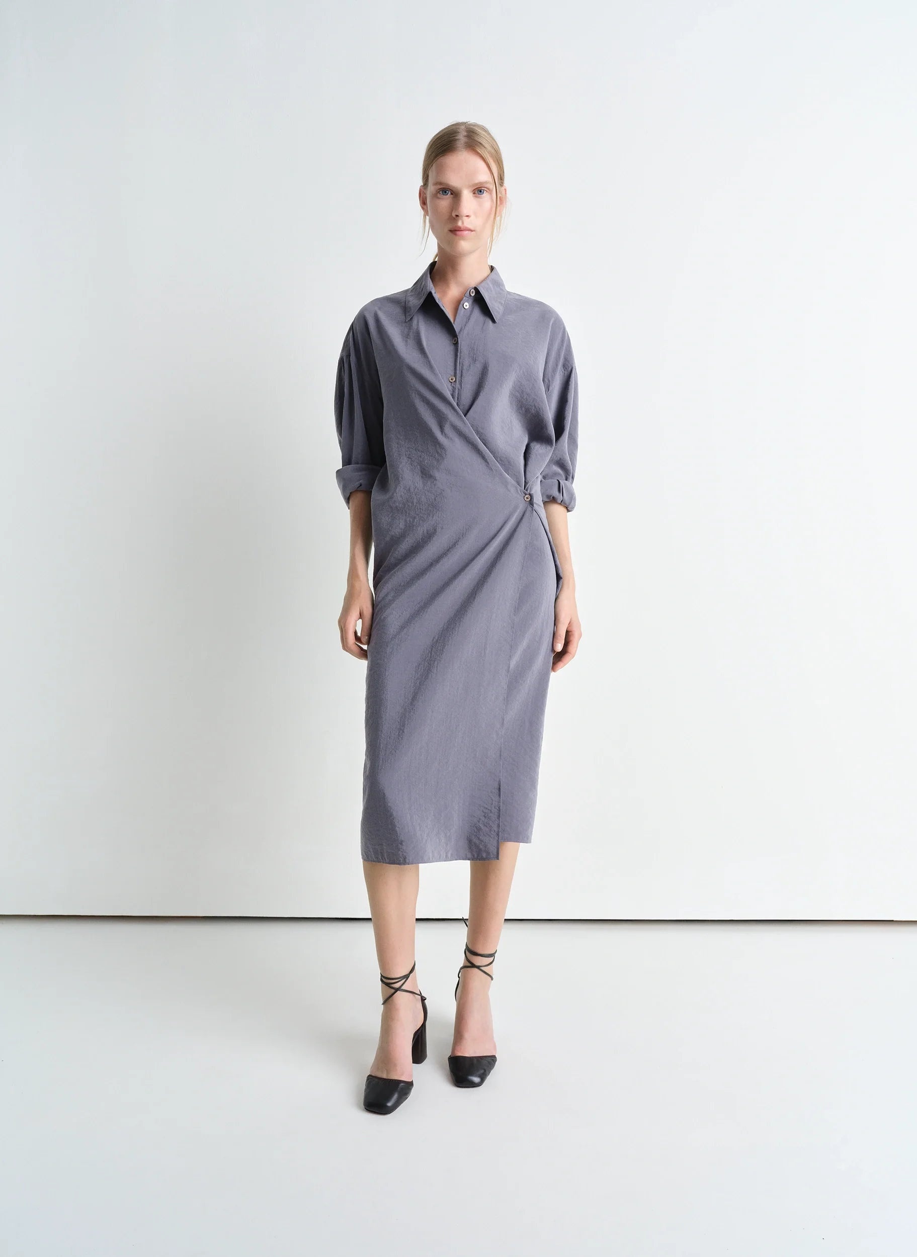 STRAIGHT COLLAR TWISTED DRESS - 2