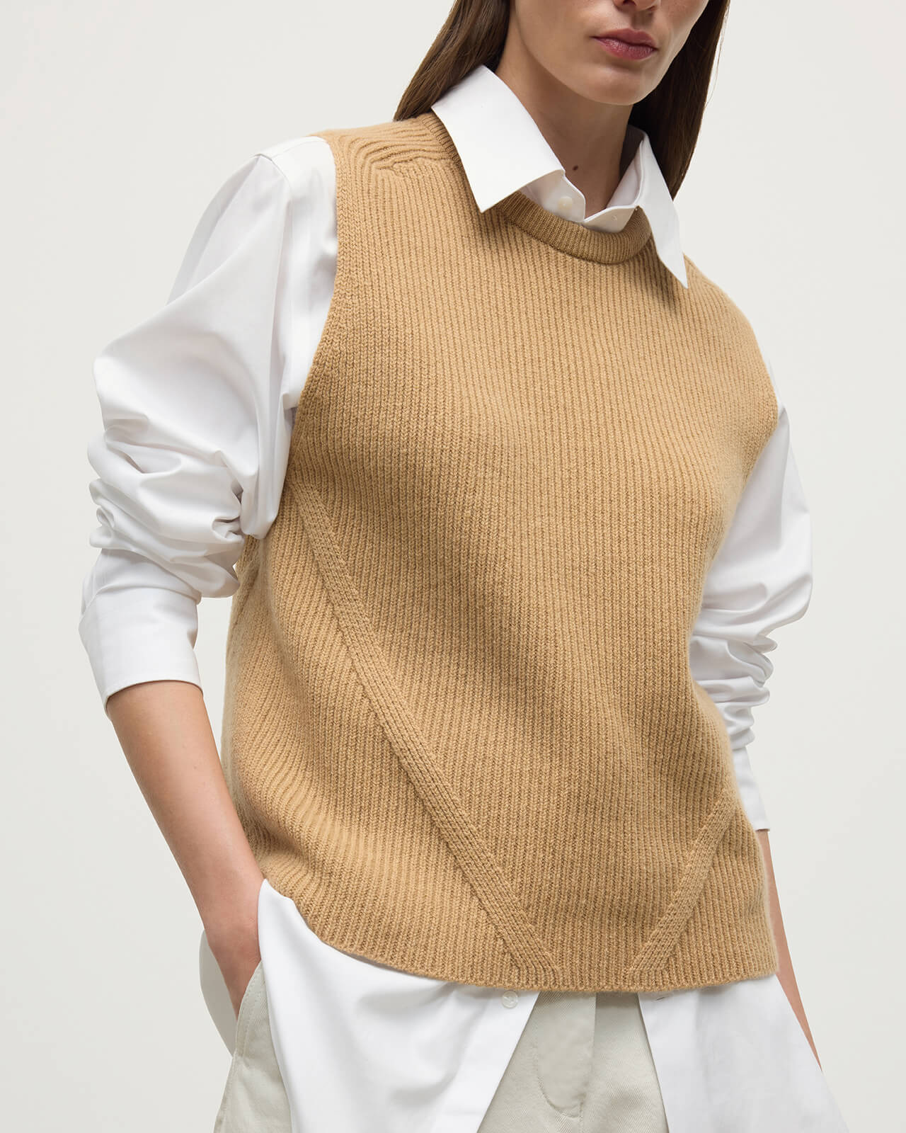 Sleeveless Camel Cashmere Tank Top - 5
