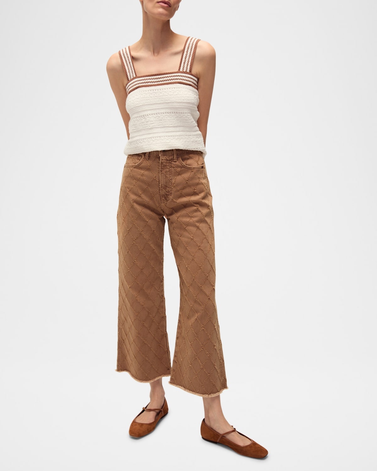 Taylor Perforated Diamond Cropped Wide Jeans - 2