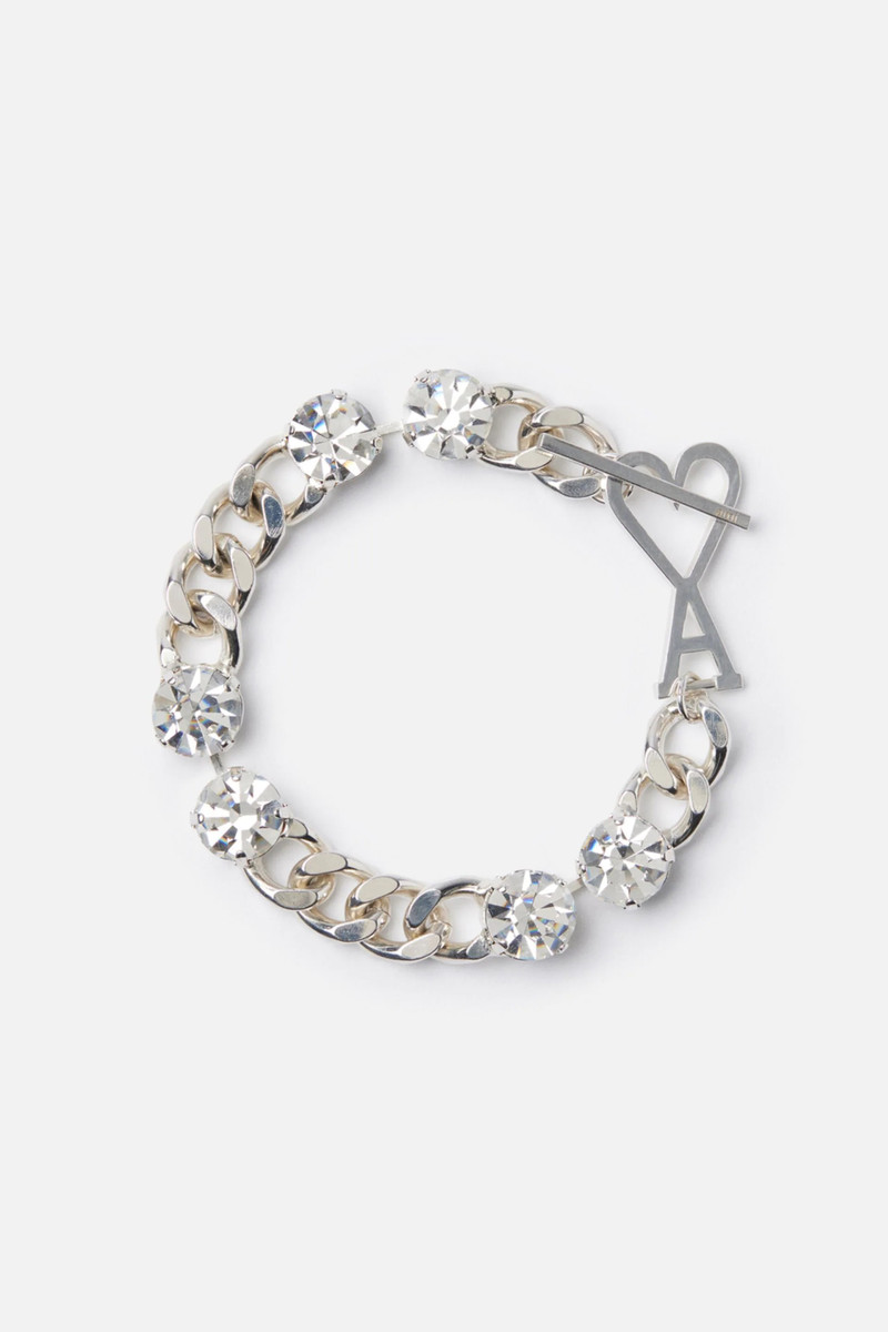 AMI Paris Ami De Coeur Curb Chain And Strass Bracelet outlook