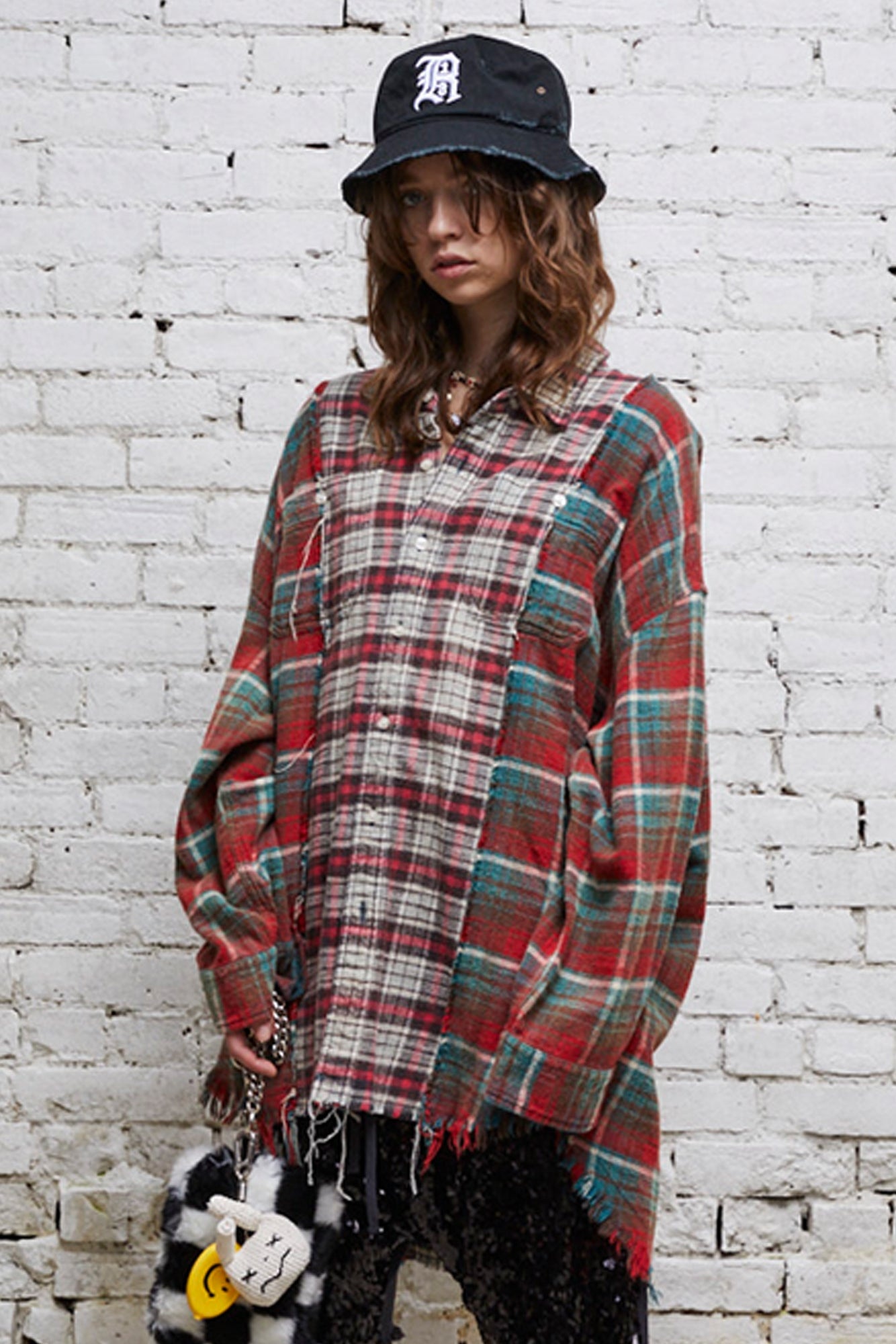 Drop Neck Combo Work Shirt - Grey Blue Plaid | R13 Denim Official Site - 1