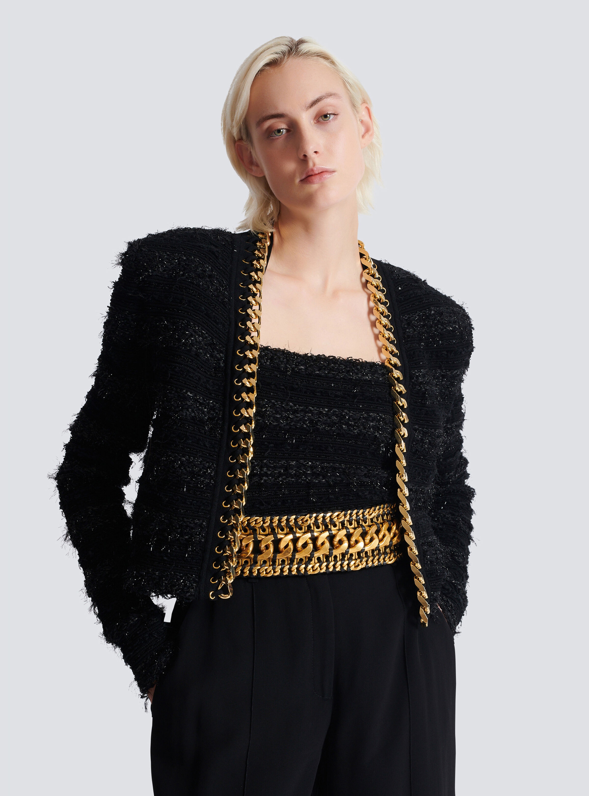Edge-to-edge knit jacket with chain - 6