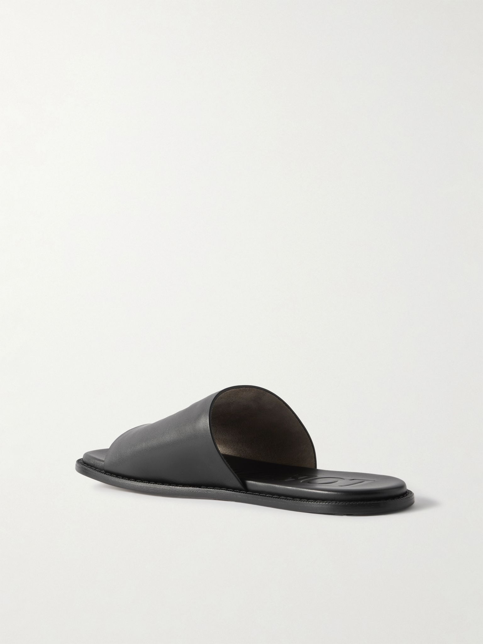 + Paula's Ibiza Logo-Debossed Leather Slides Black - 3