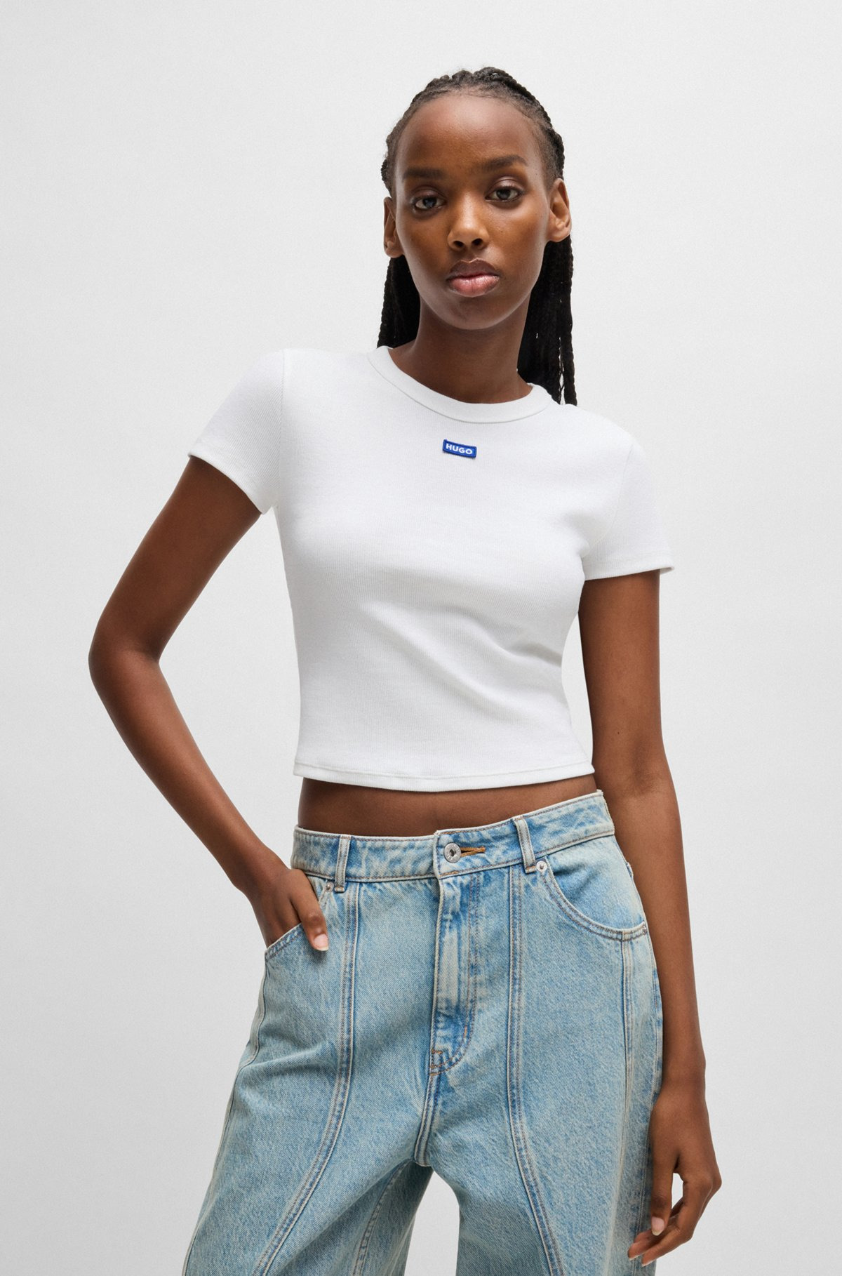 STRETCH-COTTON SLIM-FIT T-SHIRT WITH BLUE LOGO LABEL - 2