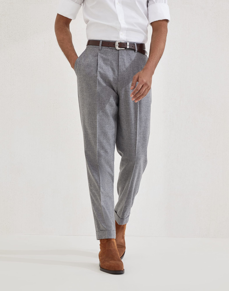 Cashmere and silk lightweight flannel leisure fit trousers with pleat 1