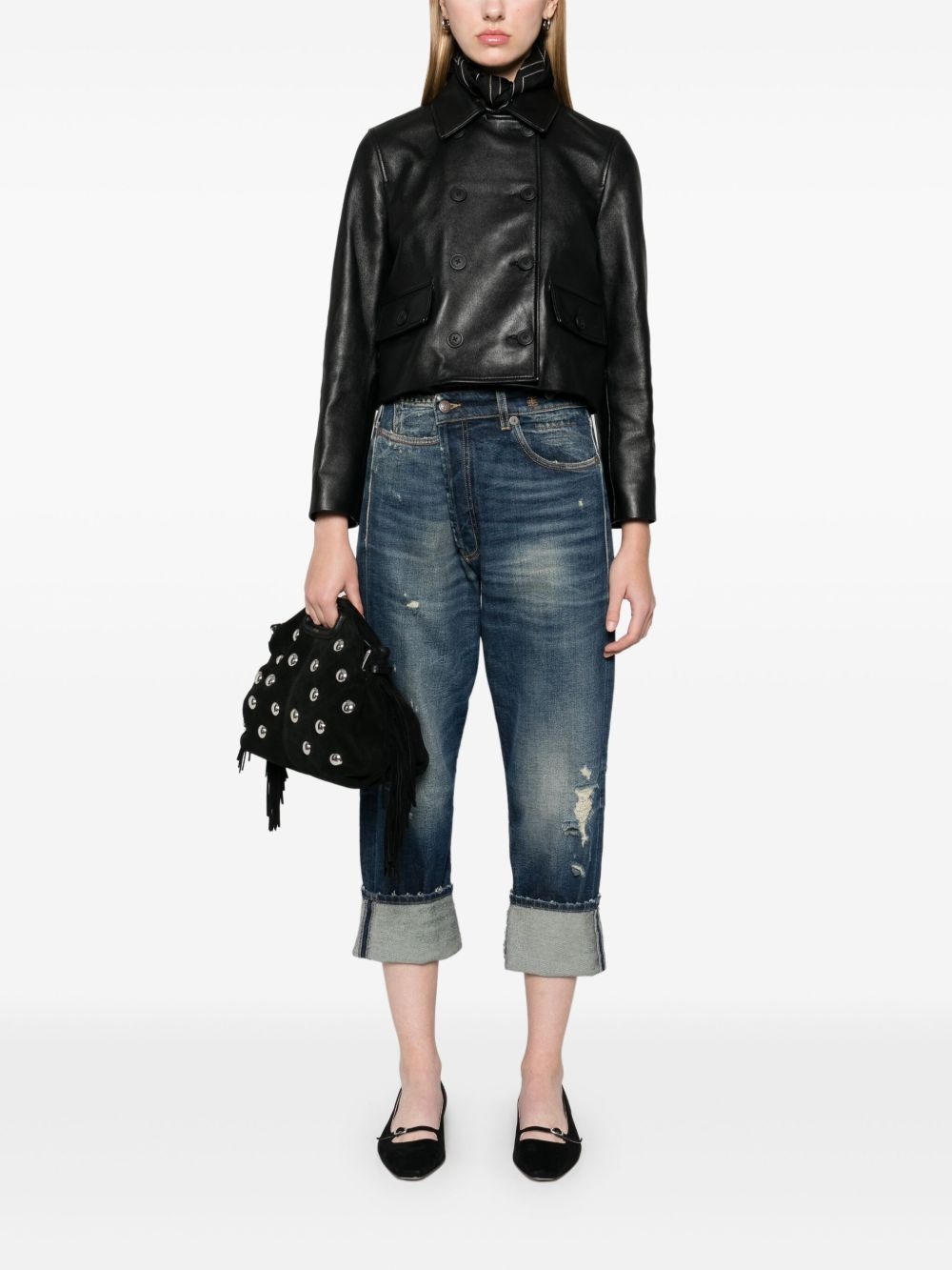cropped leather jacket - 2