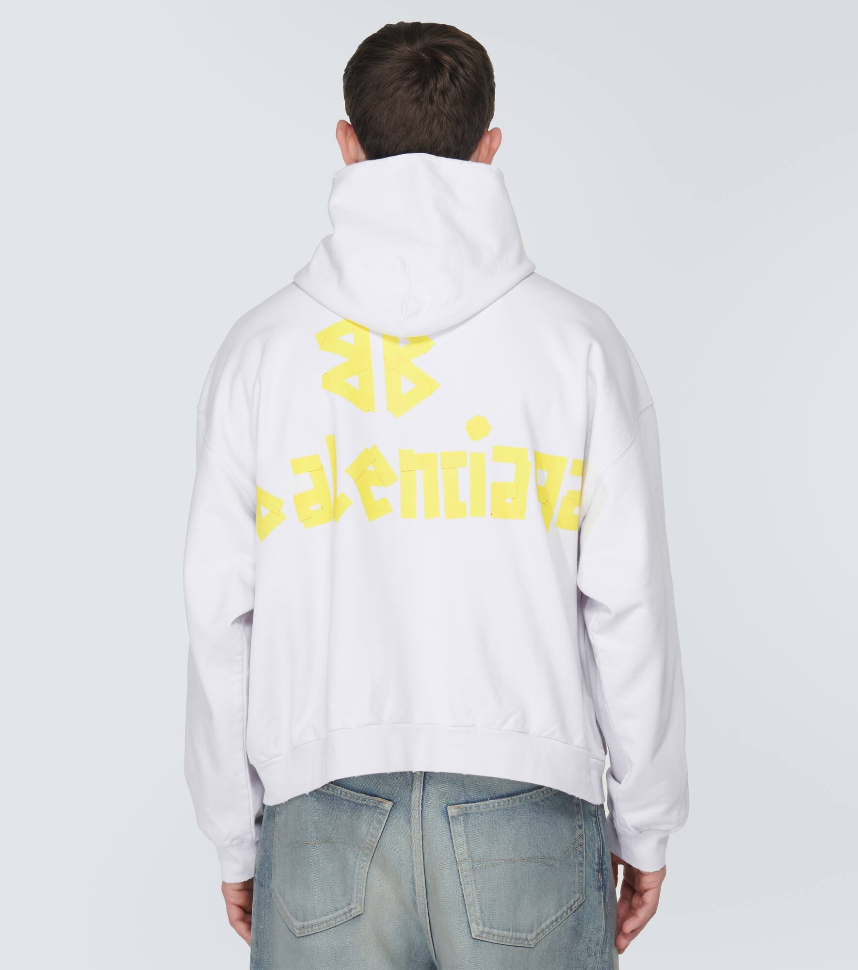 Tape Type Ripped cotton fleece hoodie - 4