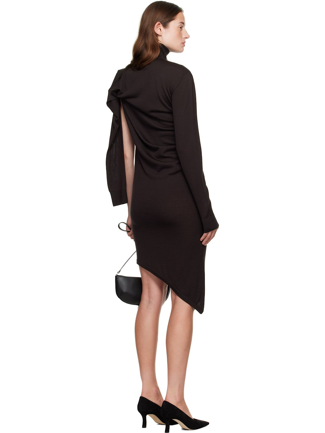 Brown Off-Shoulder Wool Minidress - 3